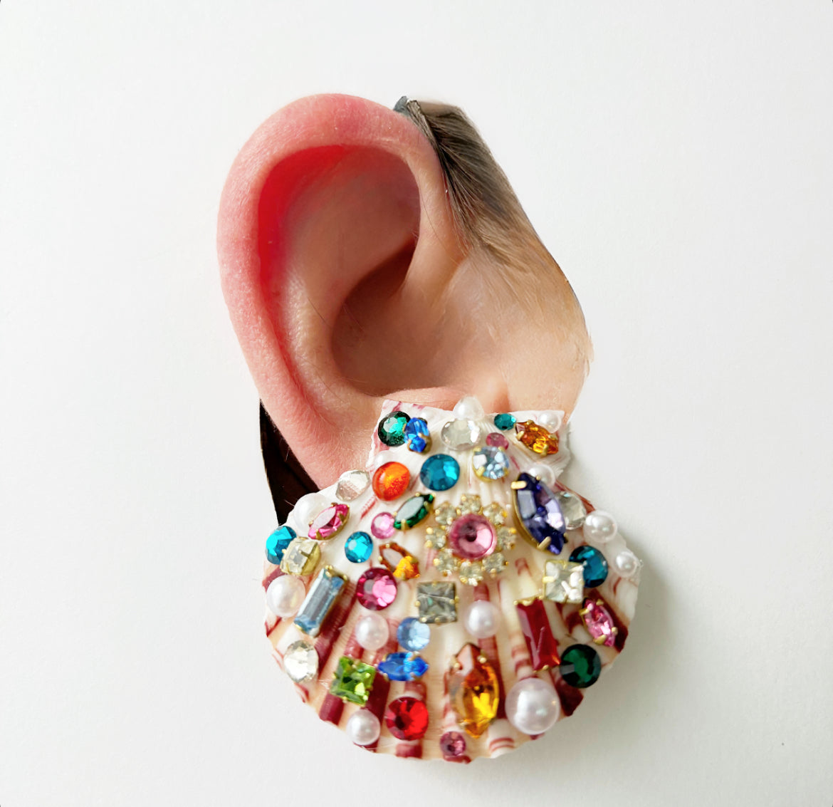 Shelled rhinestone party earrings-Made to order