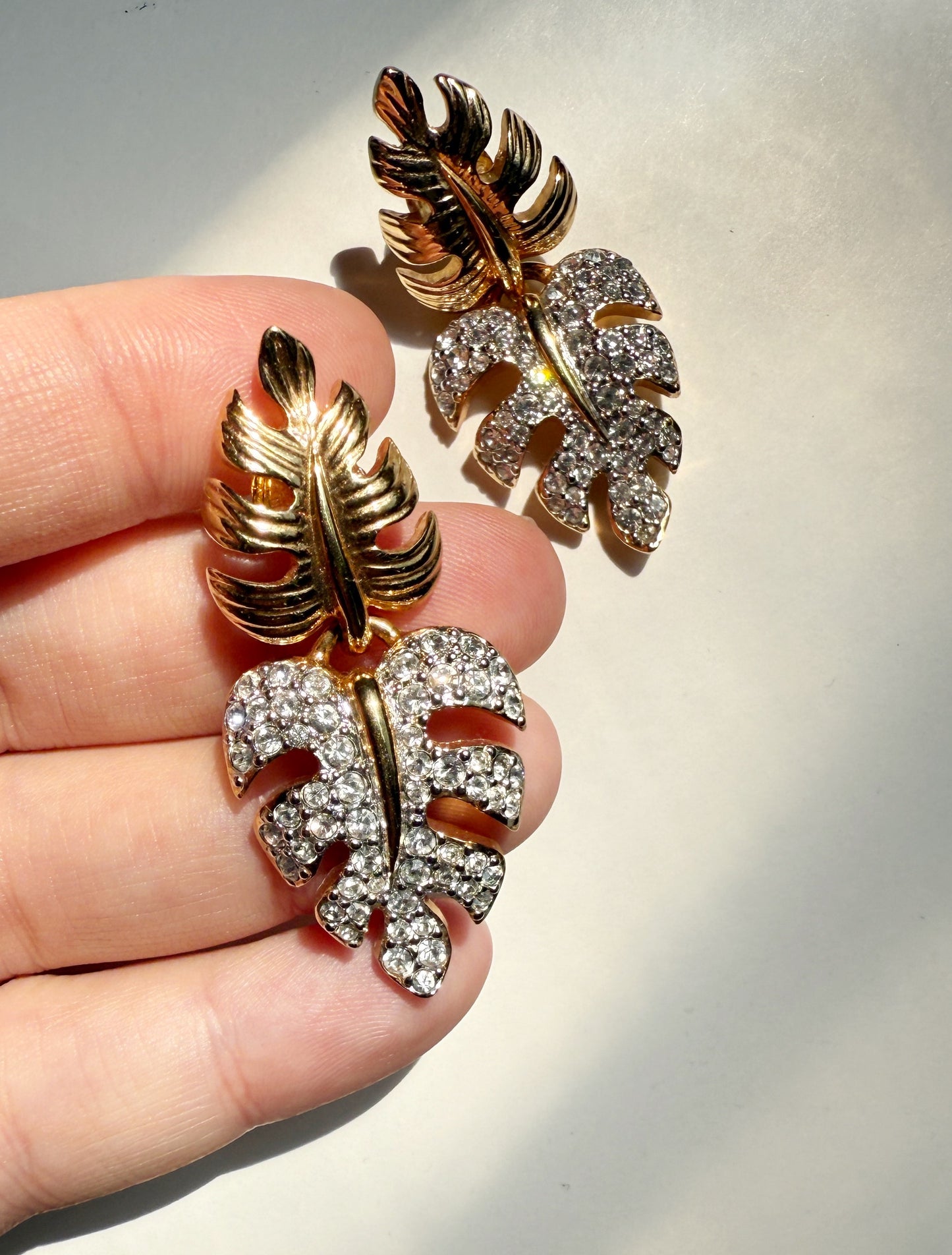 Vintage rare Swarovski rhinestone leaf earrings