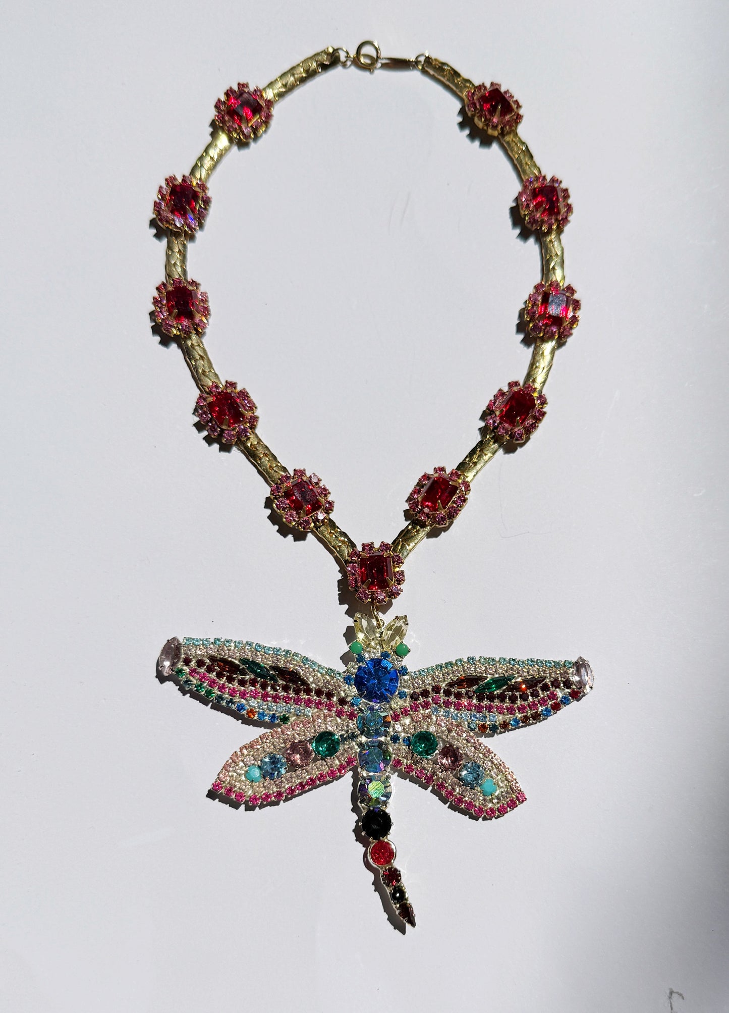Electric dragonfly rhinestone choker