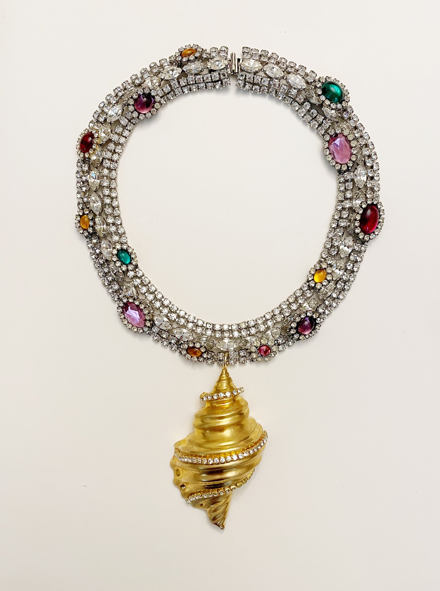 Rhinestone shell statement necklace