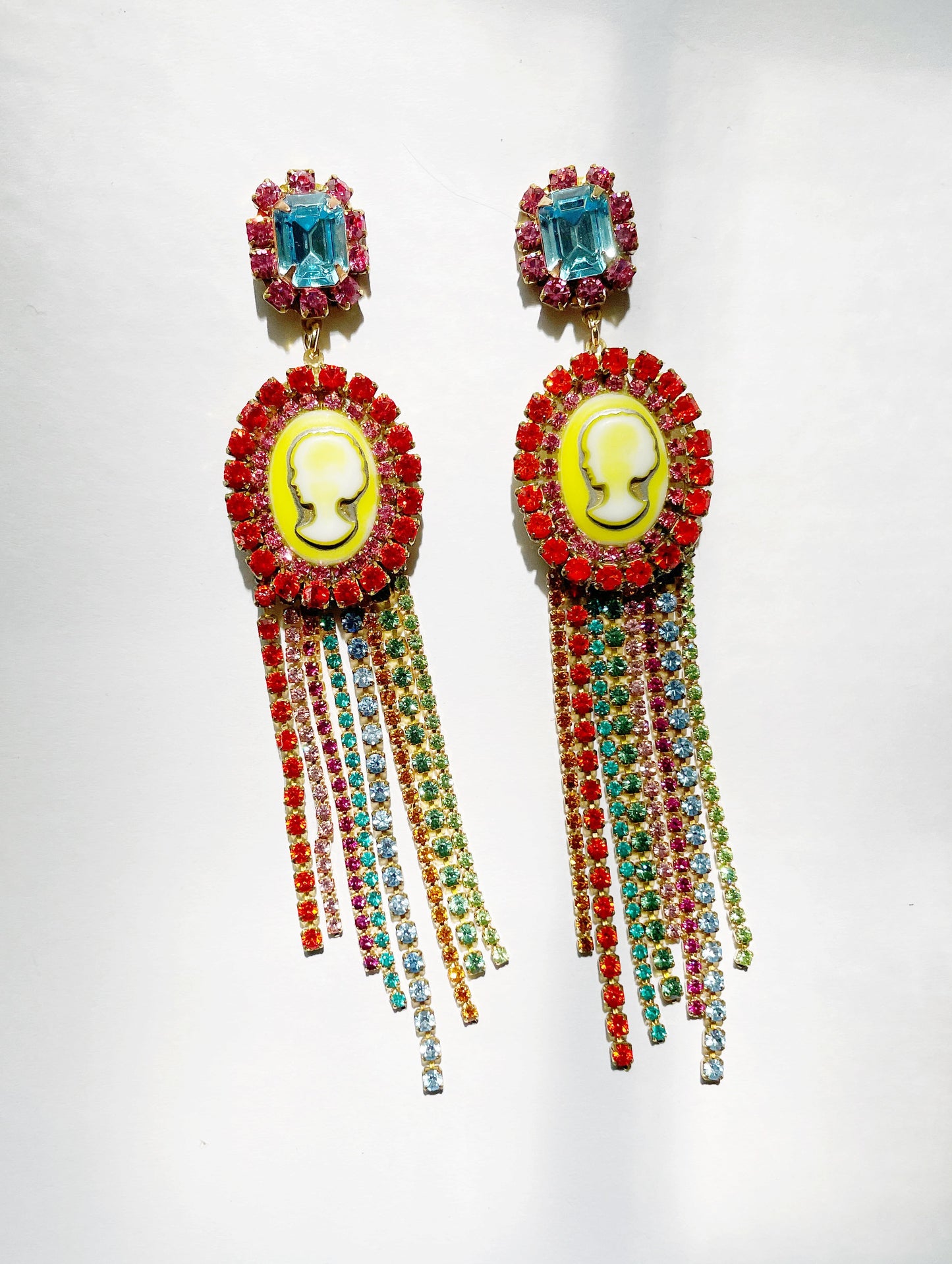 Cameo rainbow fringe studs