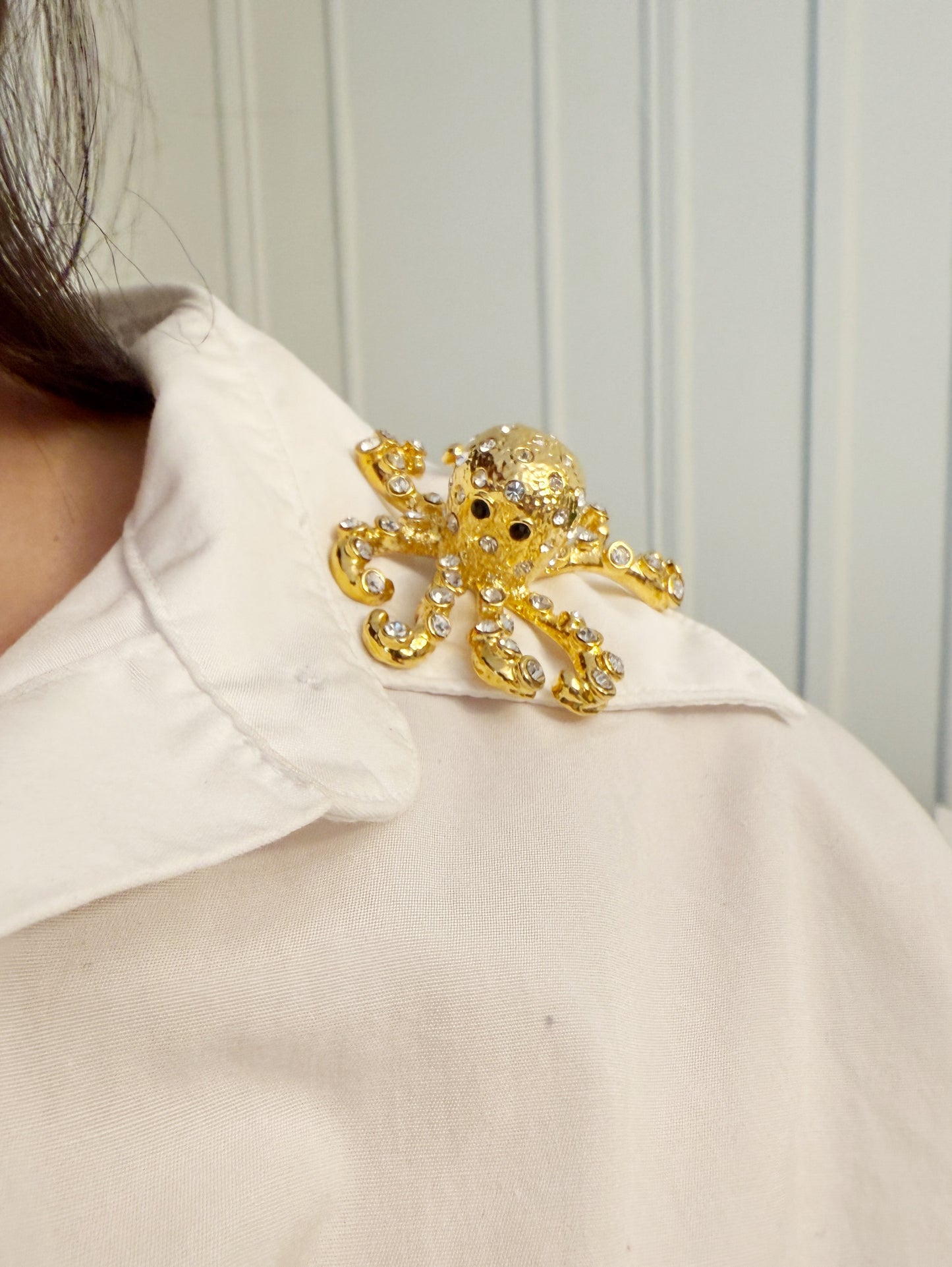 Vintage rhinestone octopus brooch