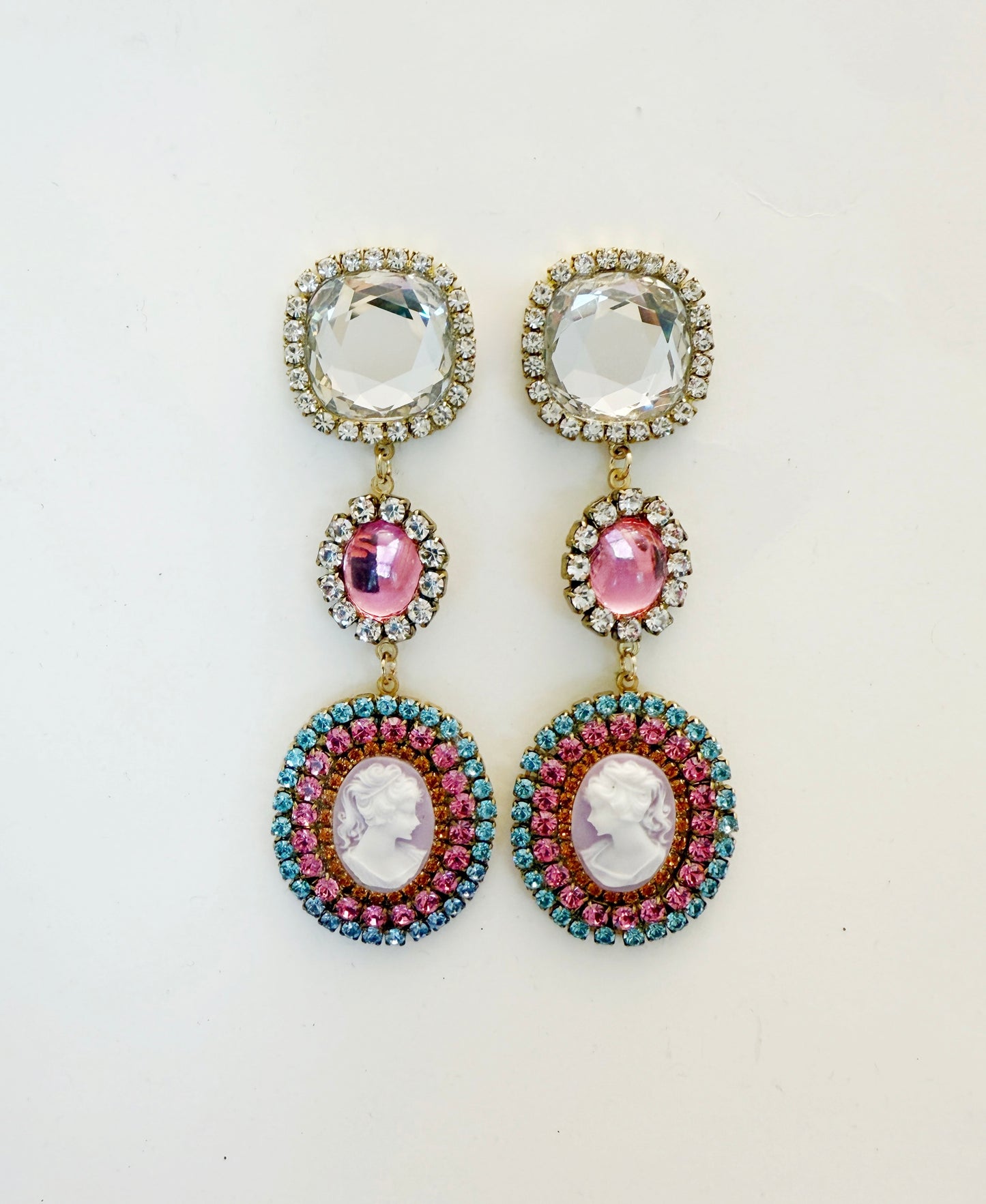 Pink party cameo studs