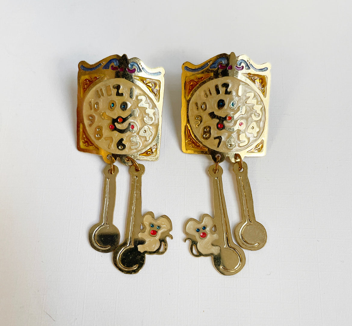 Vintage grandfather clock earrings and brooch set