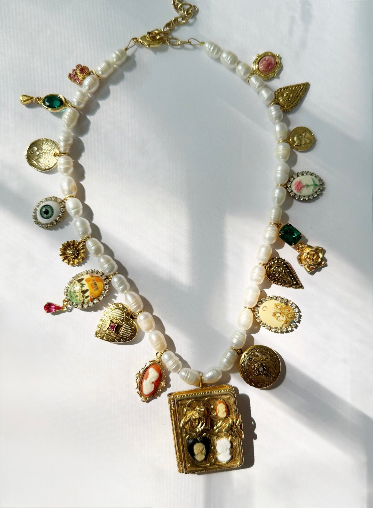 Cameo book charm necklace
