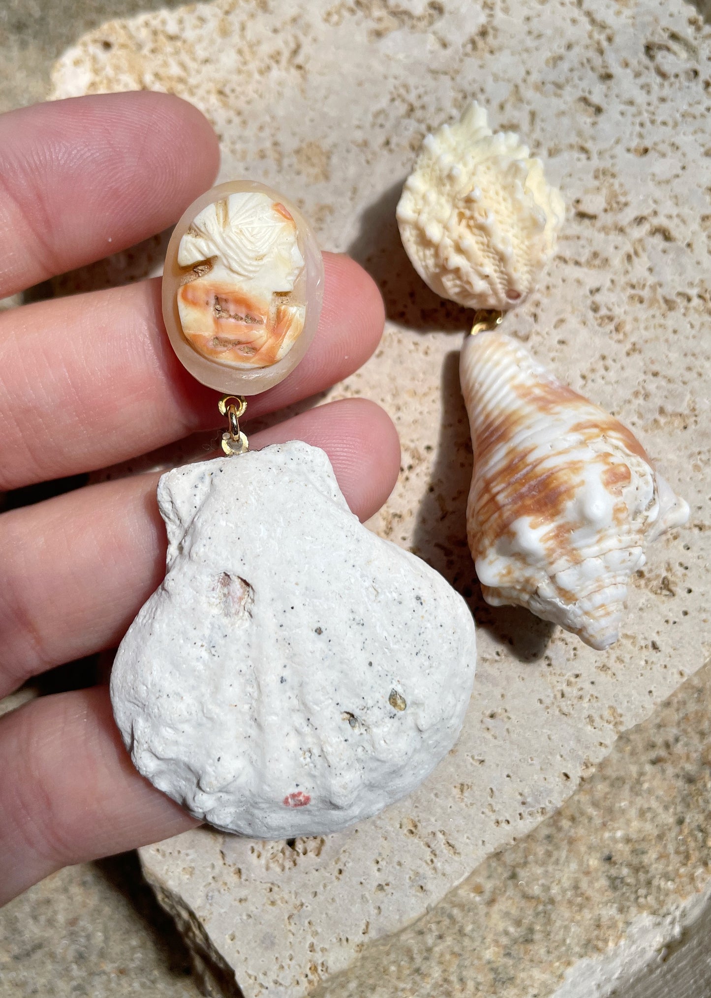 Cameo shell earrings