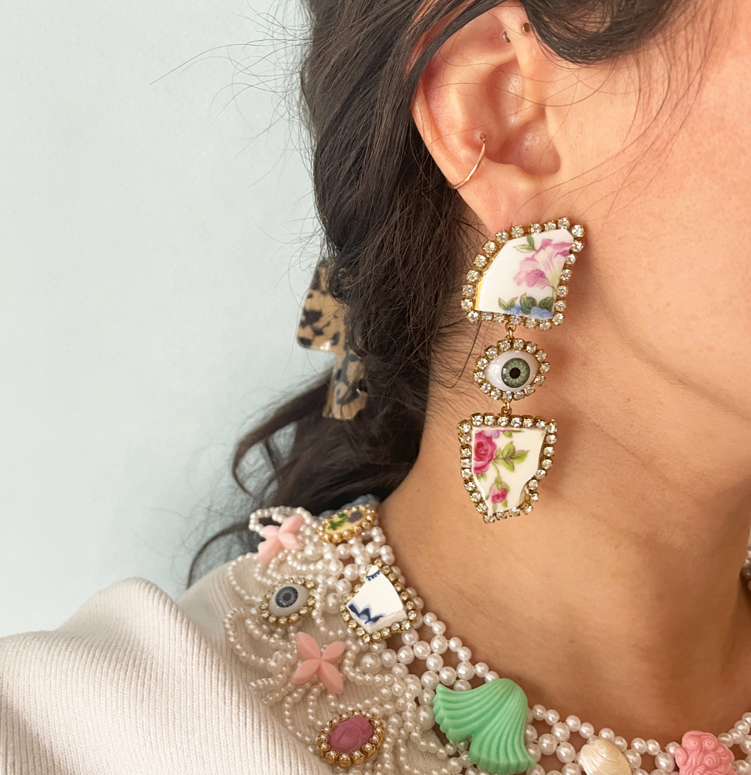 Dreamy pieces ceramic floral surreal studs