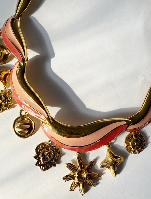 Pink enamel charm necklace