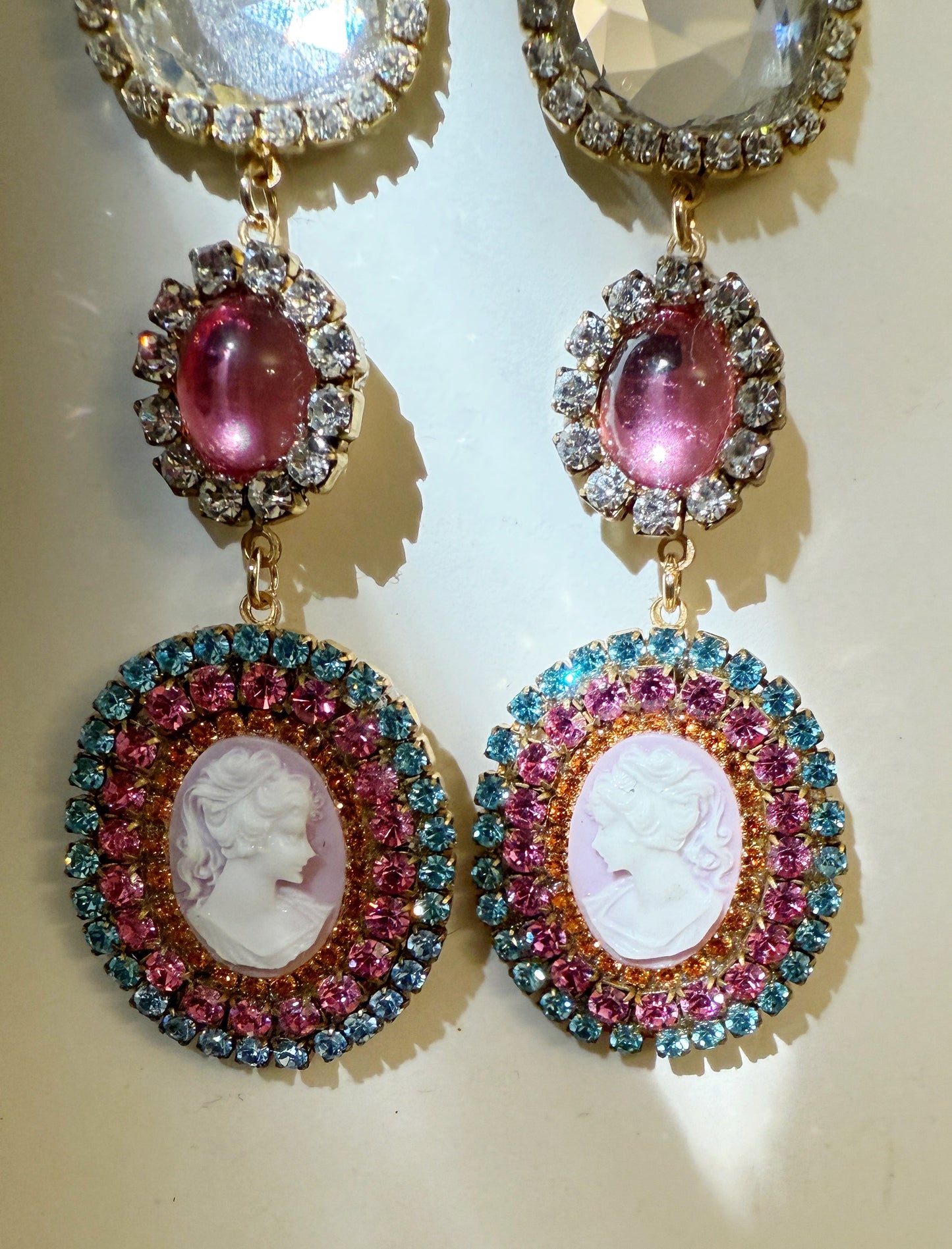 Pink party cameo studs