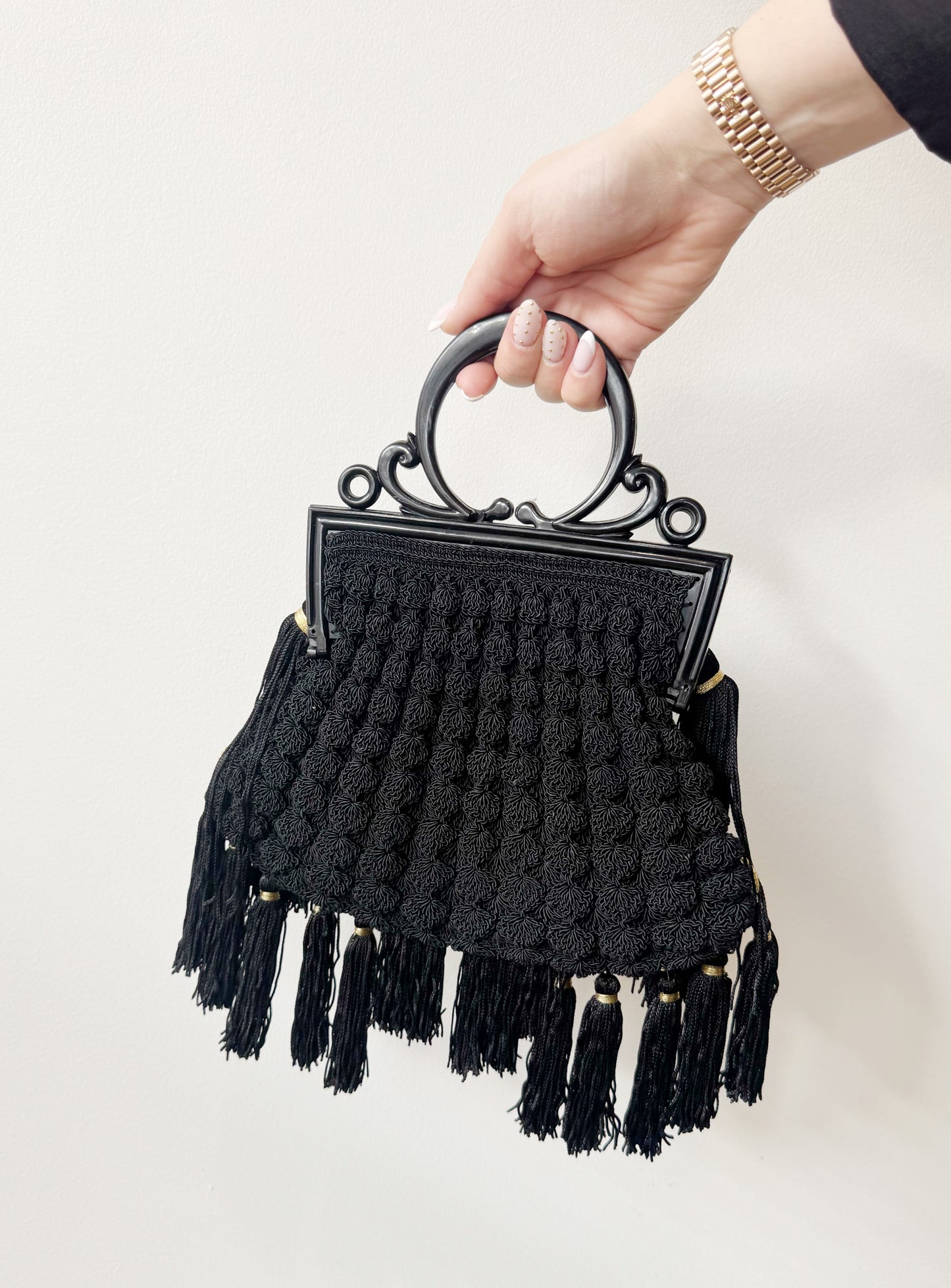 Gilded fringe tapestry purse