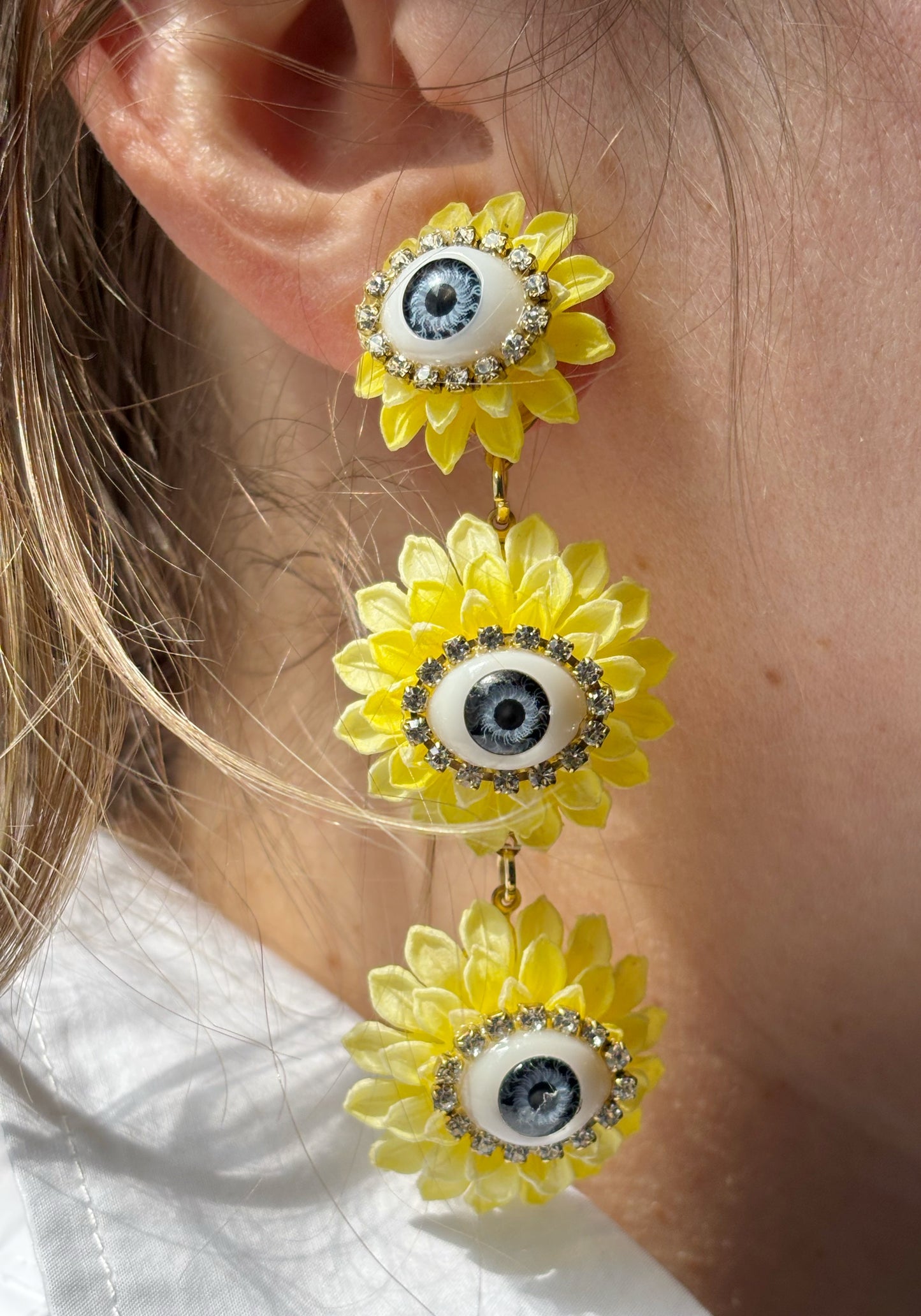 Desert Bloom yellow seeing triple earrings