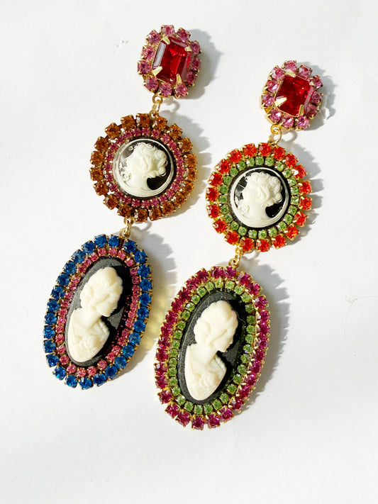 cameo party rhinestone earrings