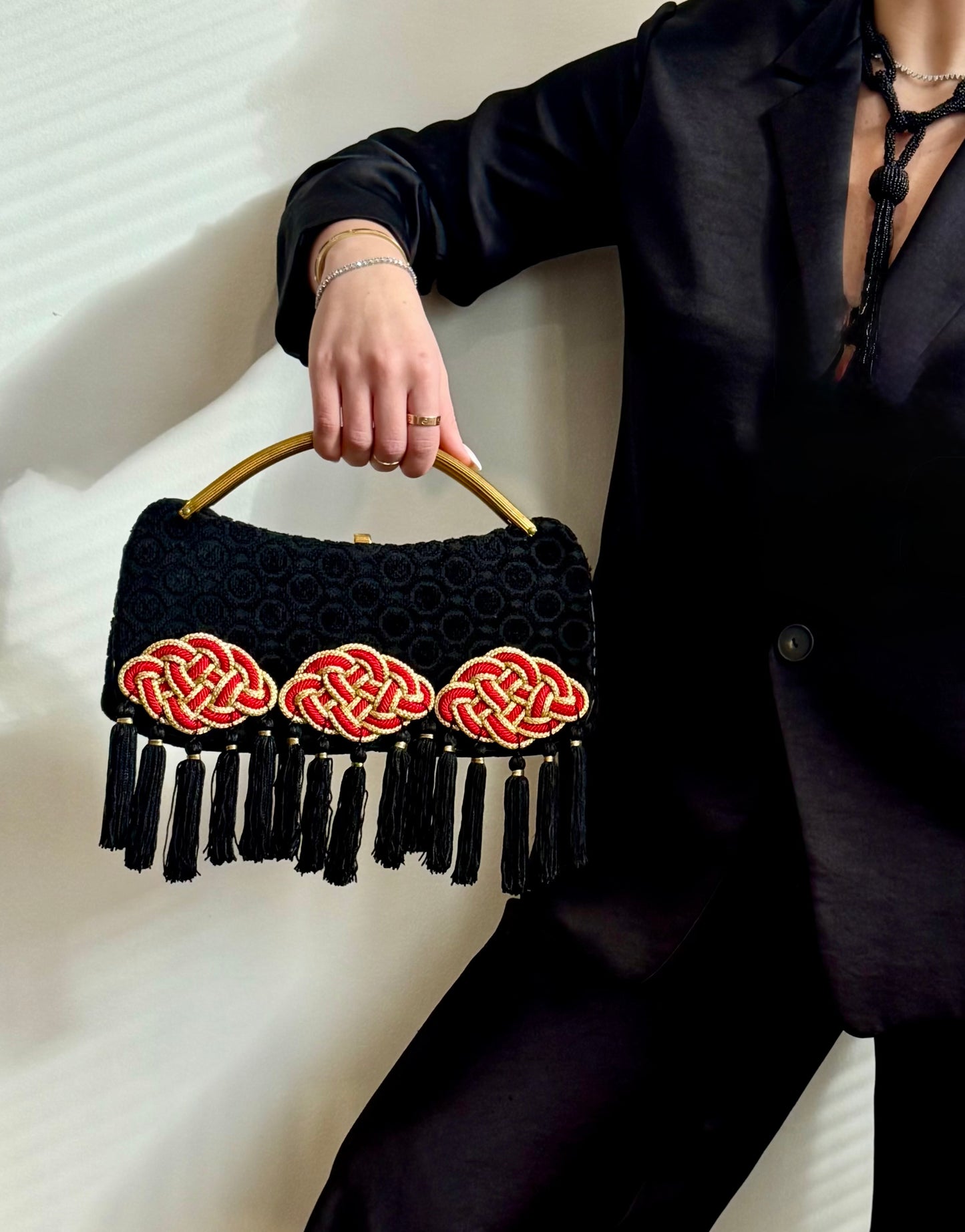 Gilded fringe tapestry purse