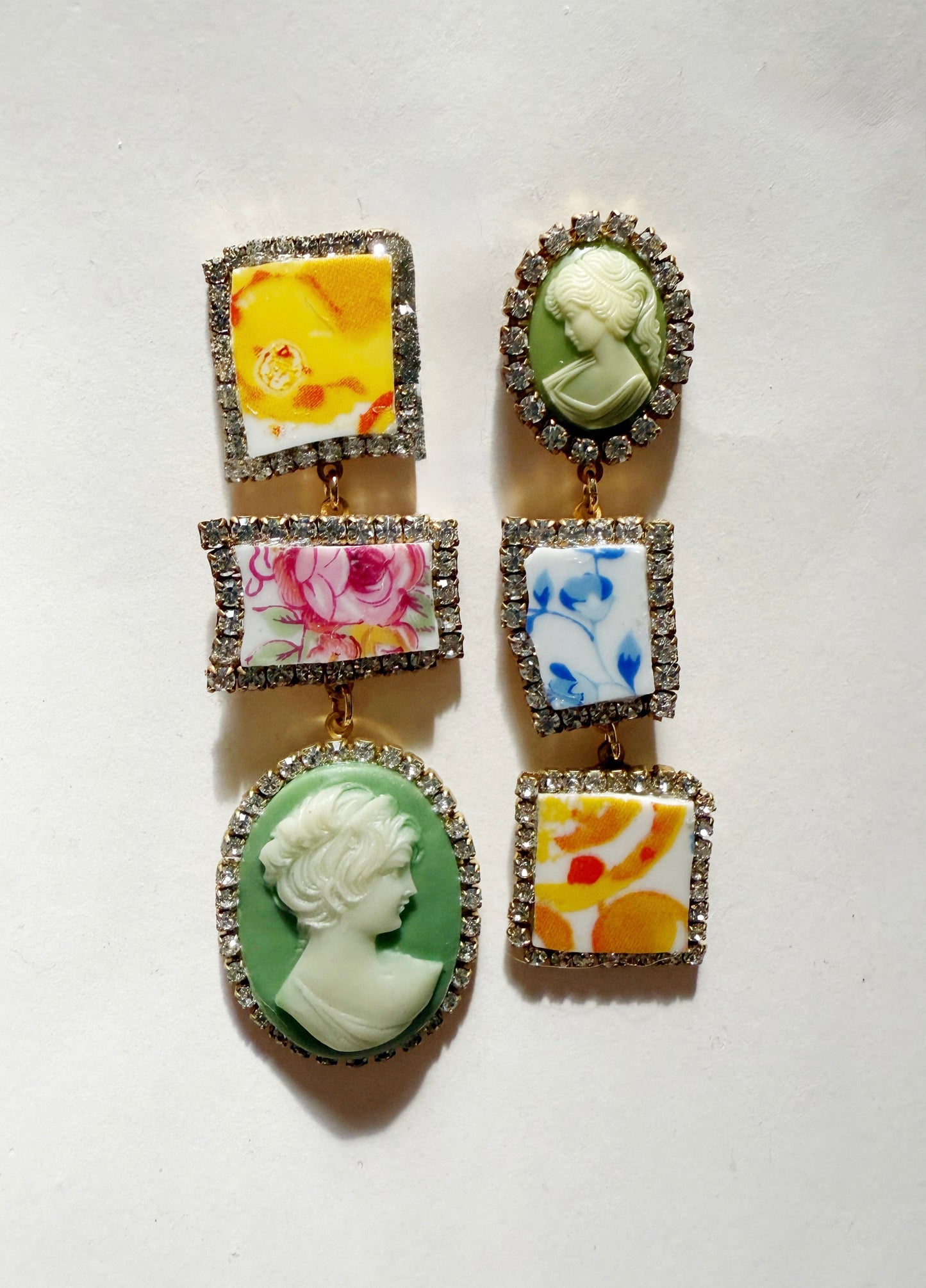 Garden party cameo earrings