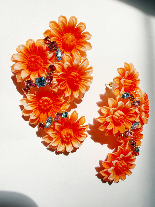 Rhinestone dahlia crawler earrings