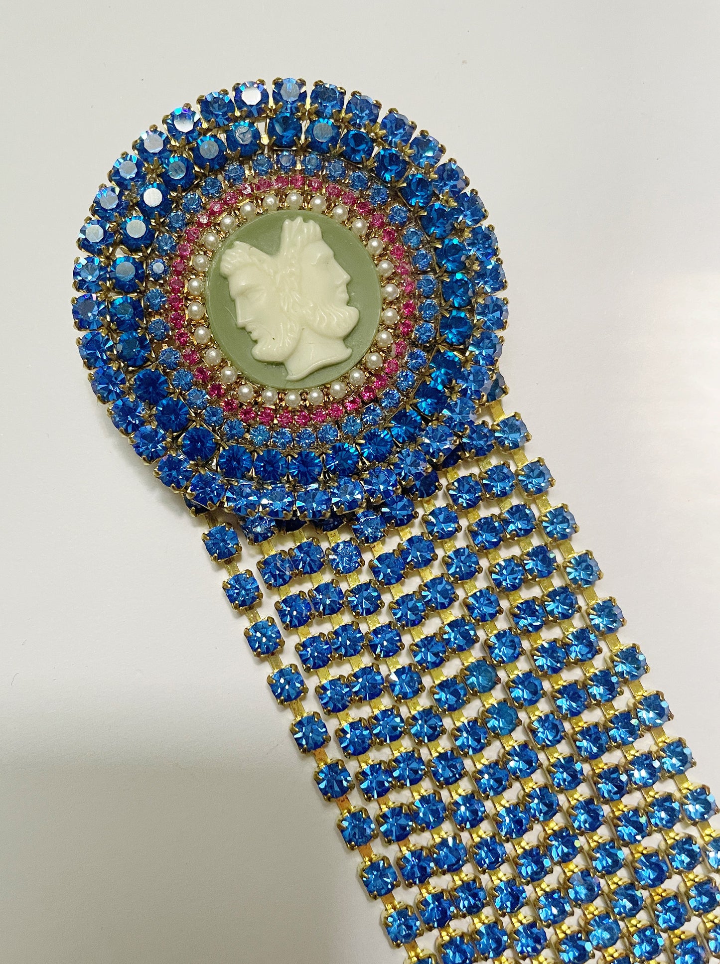 Blue ribbon cameo brooch