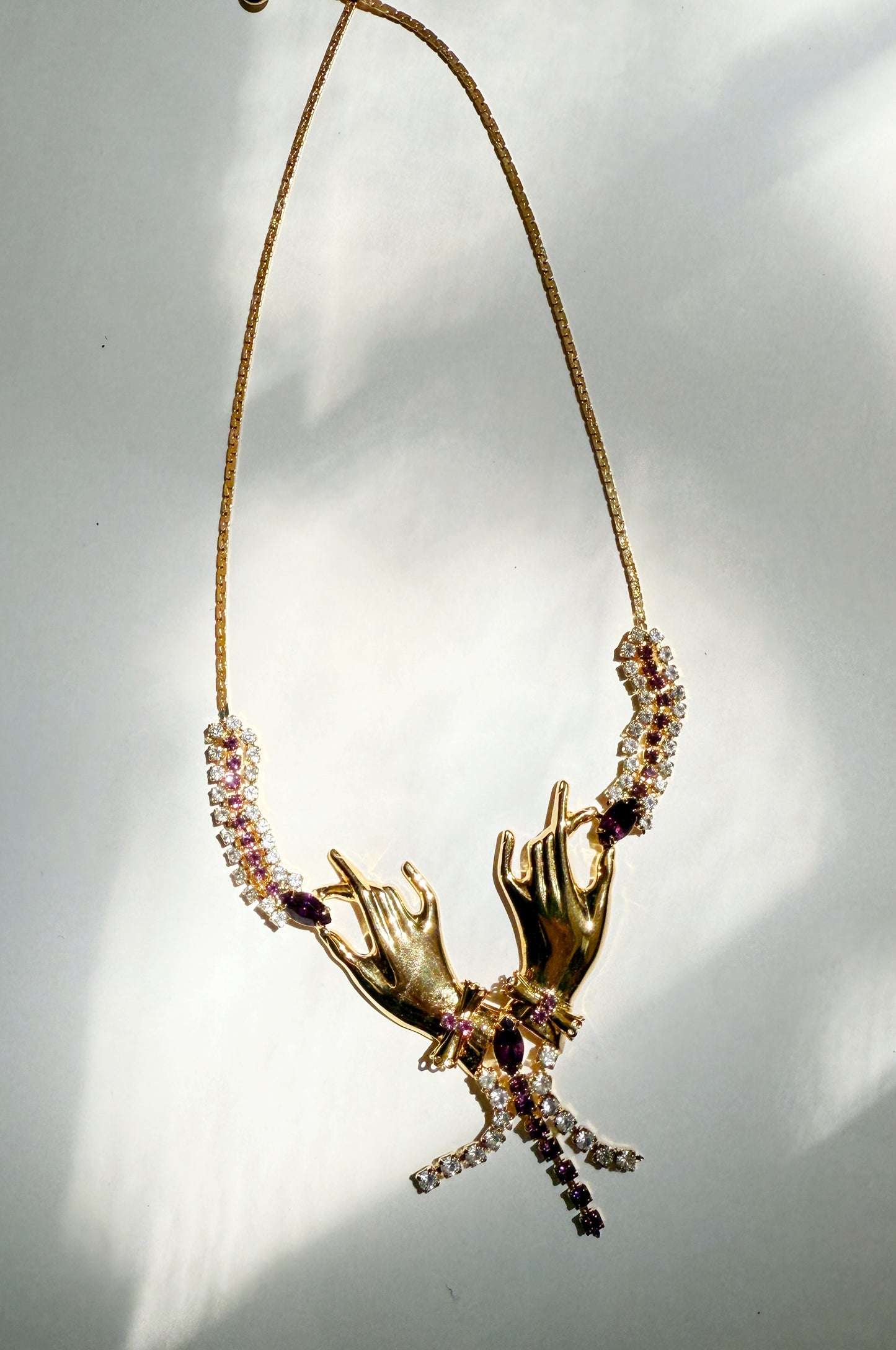 Vintage double hand rhinestone necklace