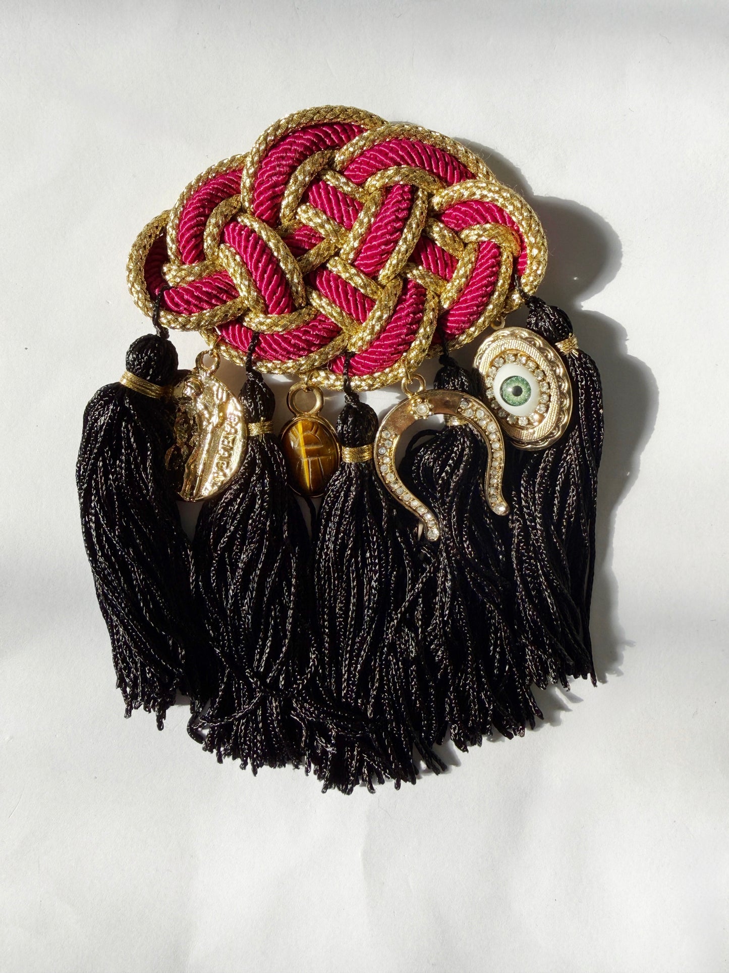 Pink knot tassel brooch