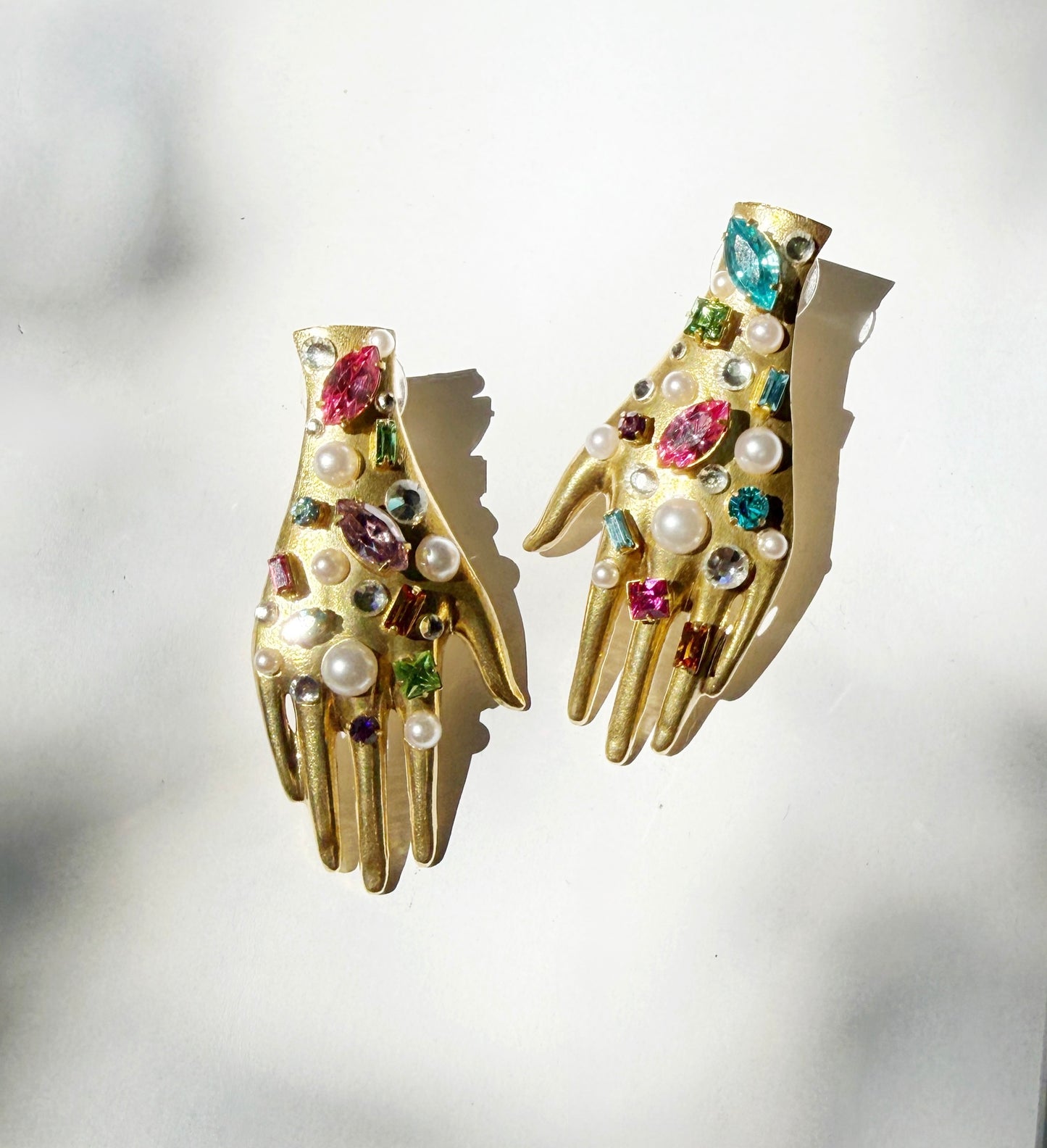Confetti rhinestone ceramic hand earrings