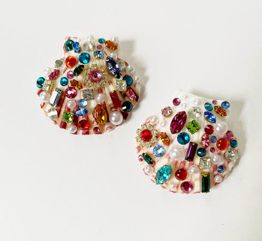 Shelled rhinestone party earrings-Made to order