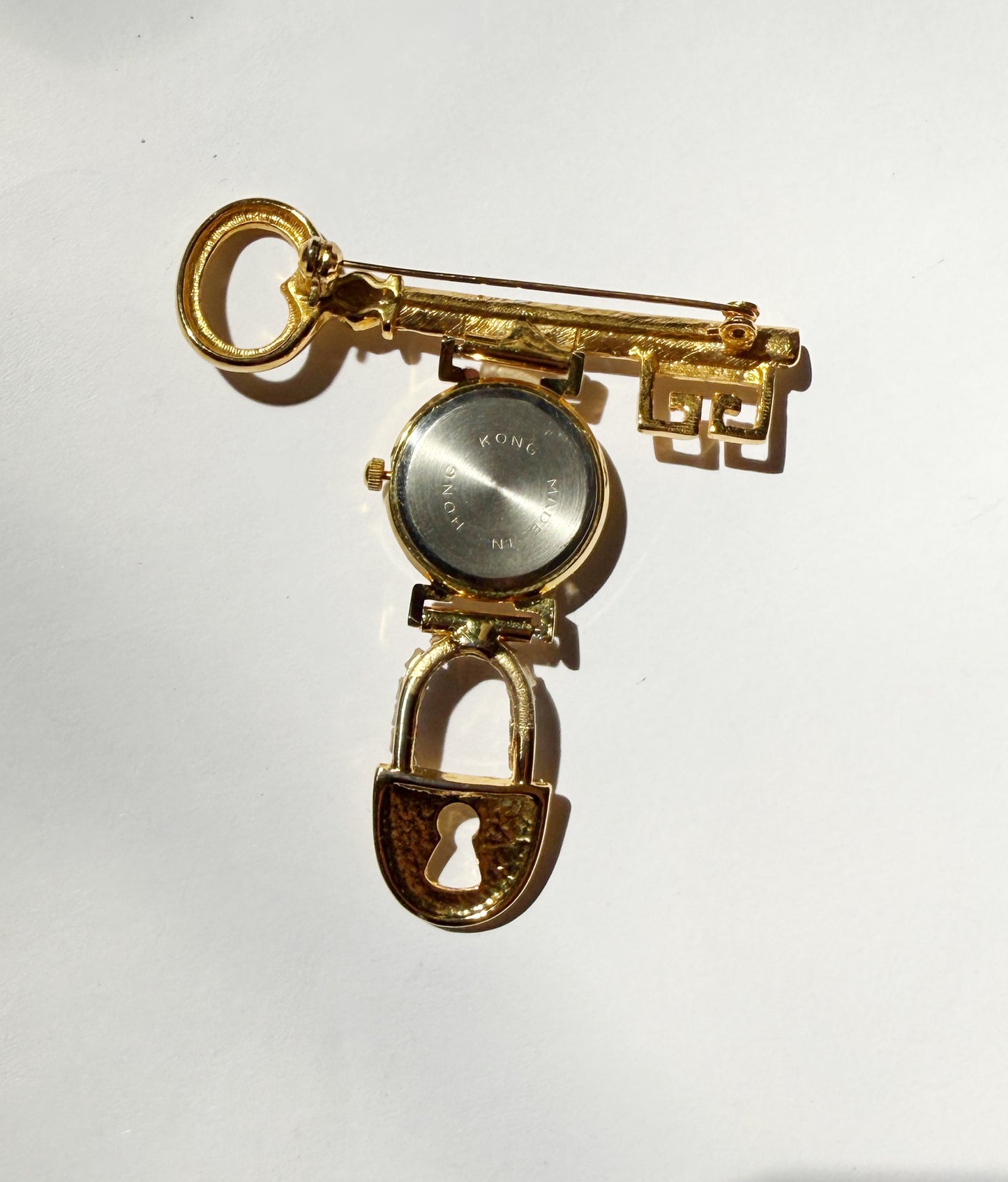 Lock and key watch brooch