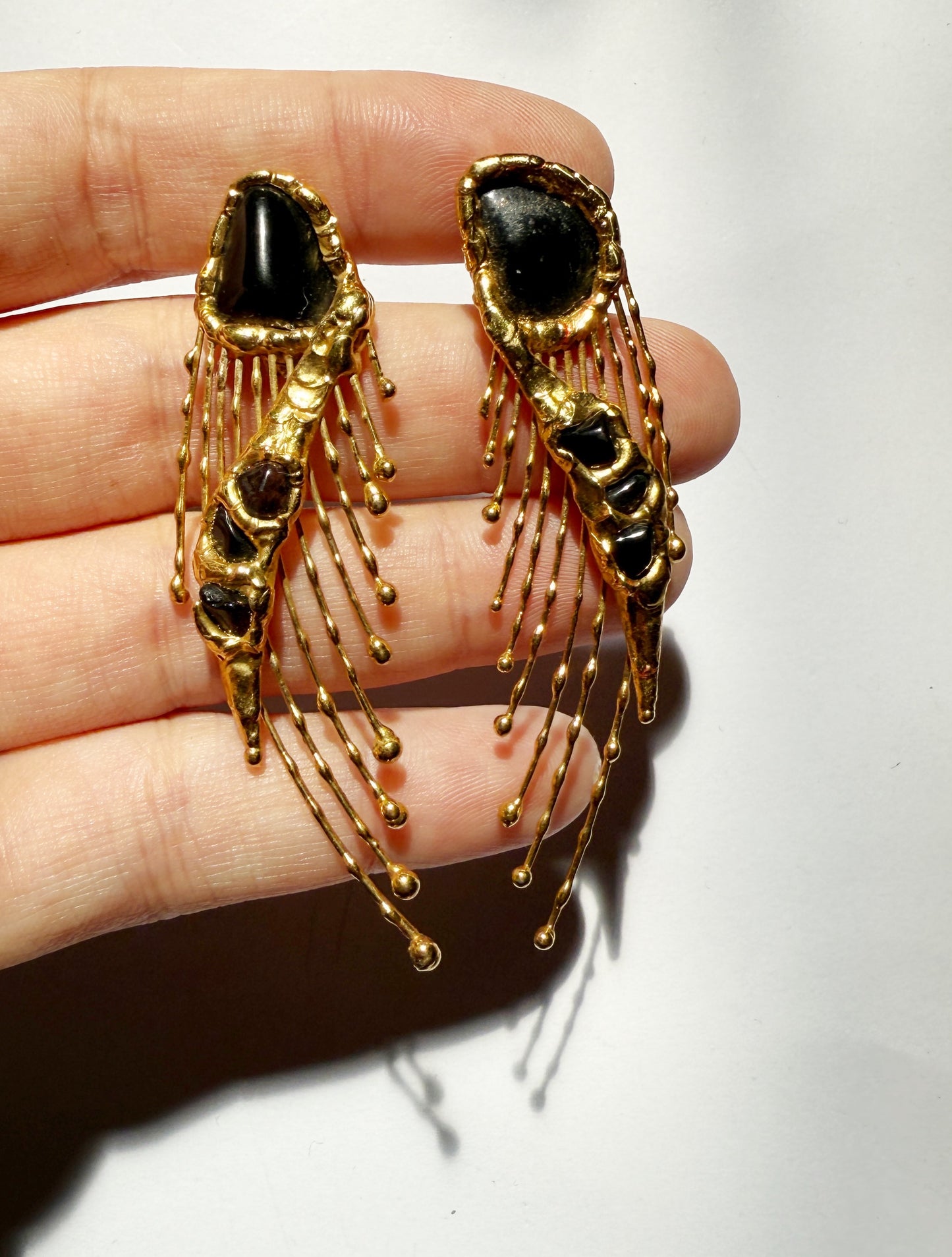 Vintage brutalist brass stud earrings