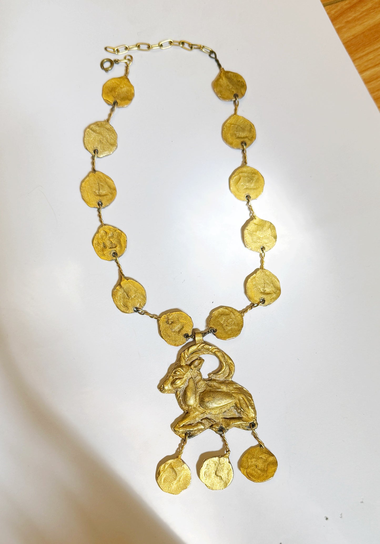Vintage brass ram necklace