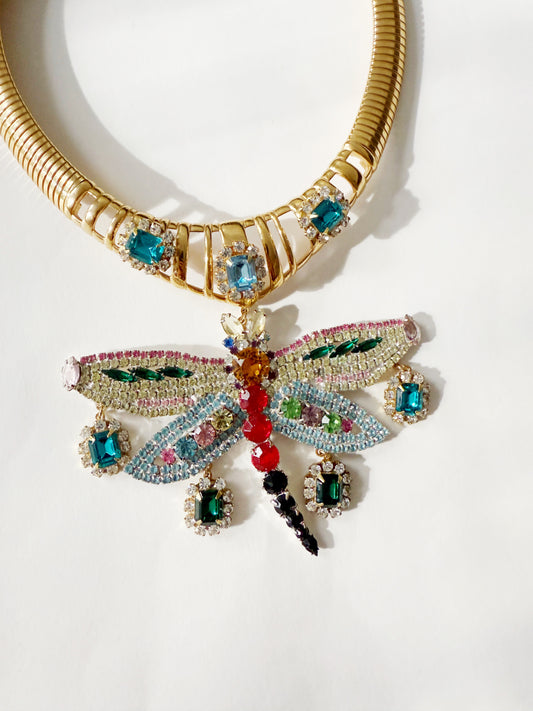 Dreaming of blue dragonfly rhinestone choker