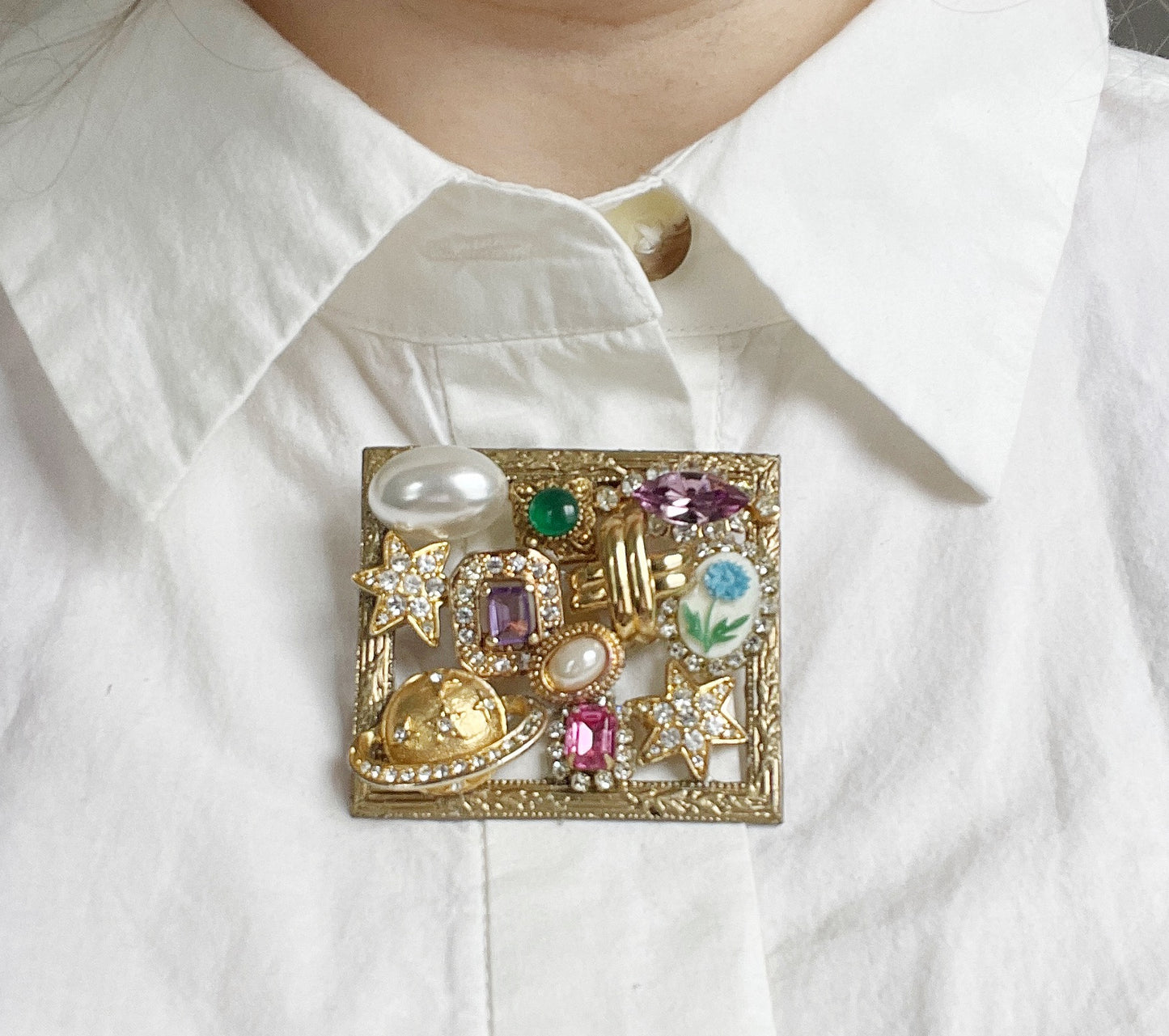 Miniature Marvels Saturns moon gallery wall brooch