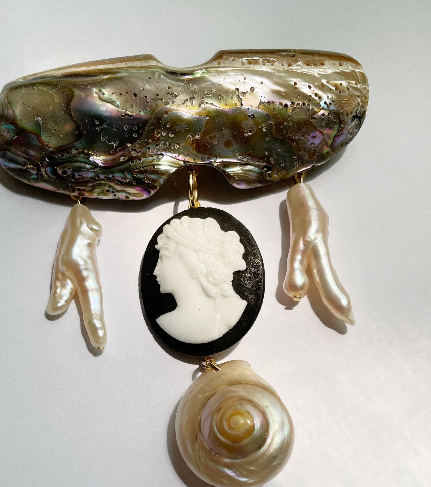 Goddess shell cameo barrette