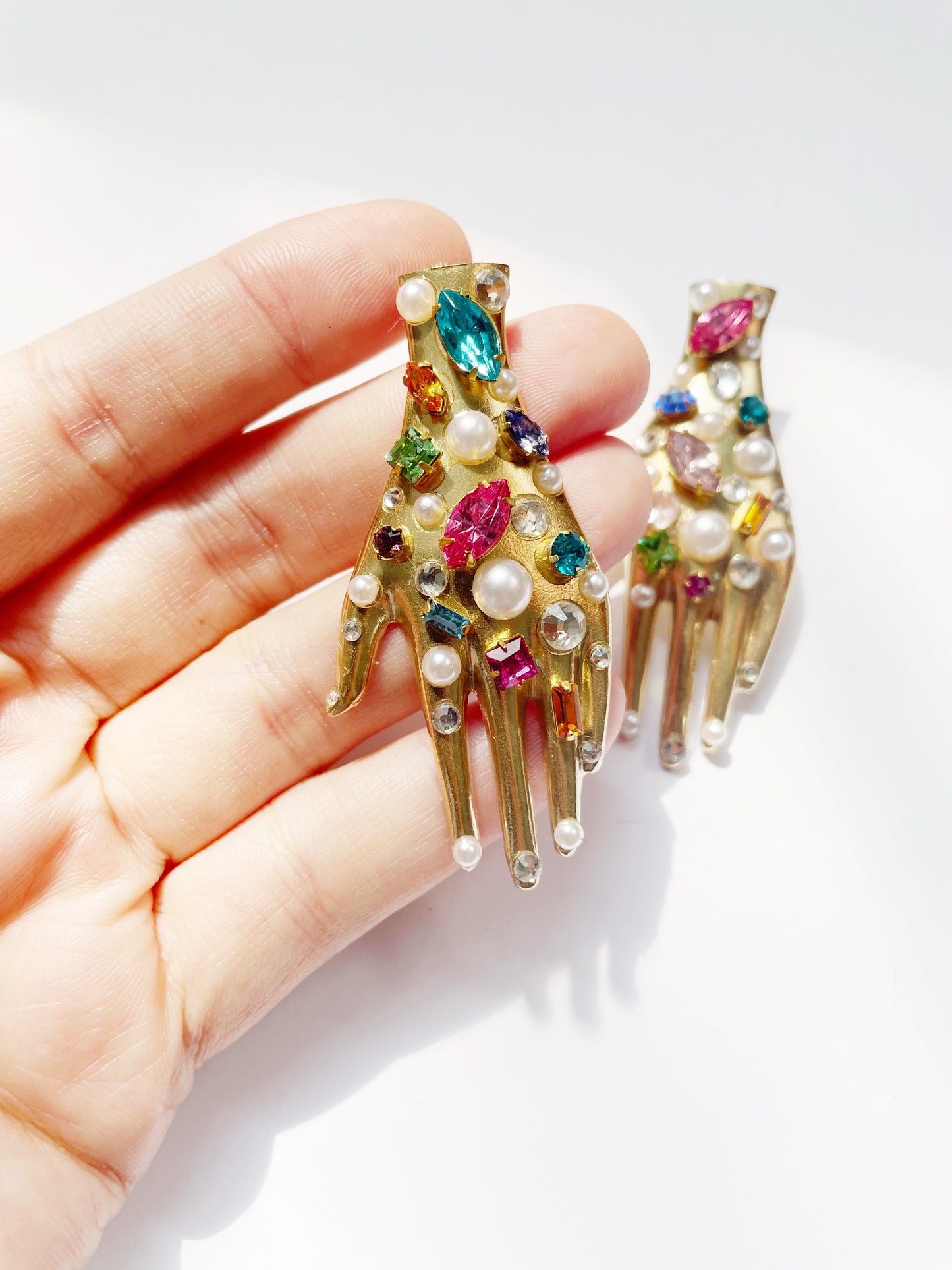 Confetti rhinestone ceramic hand earrings