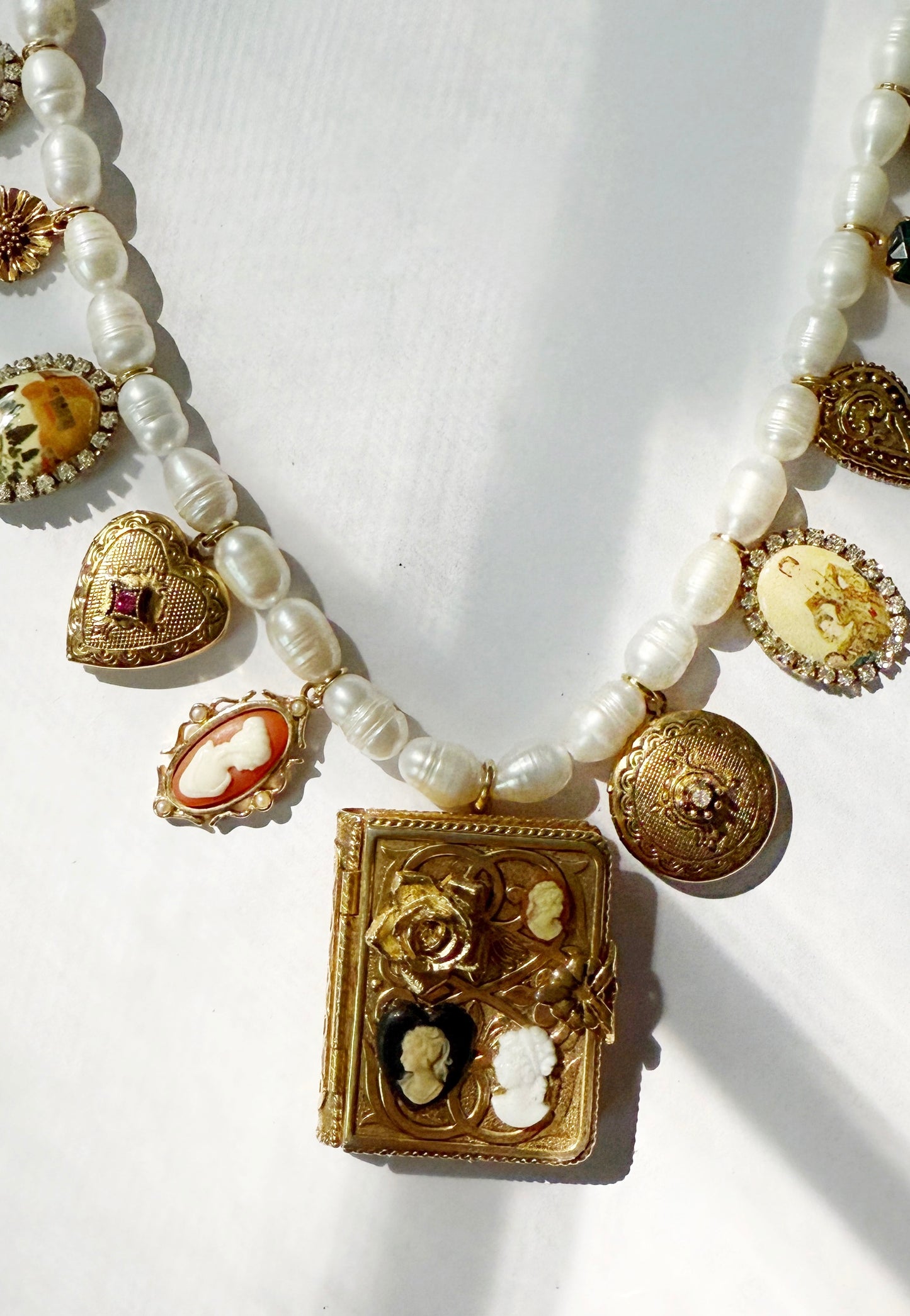 Cameo book charm necklace