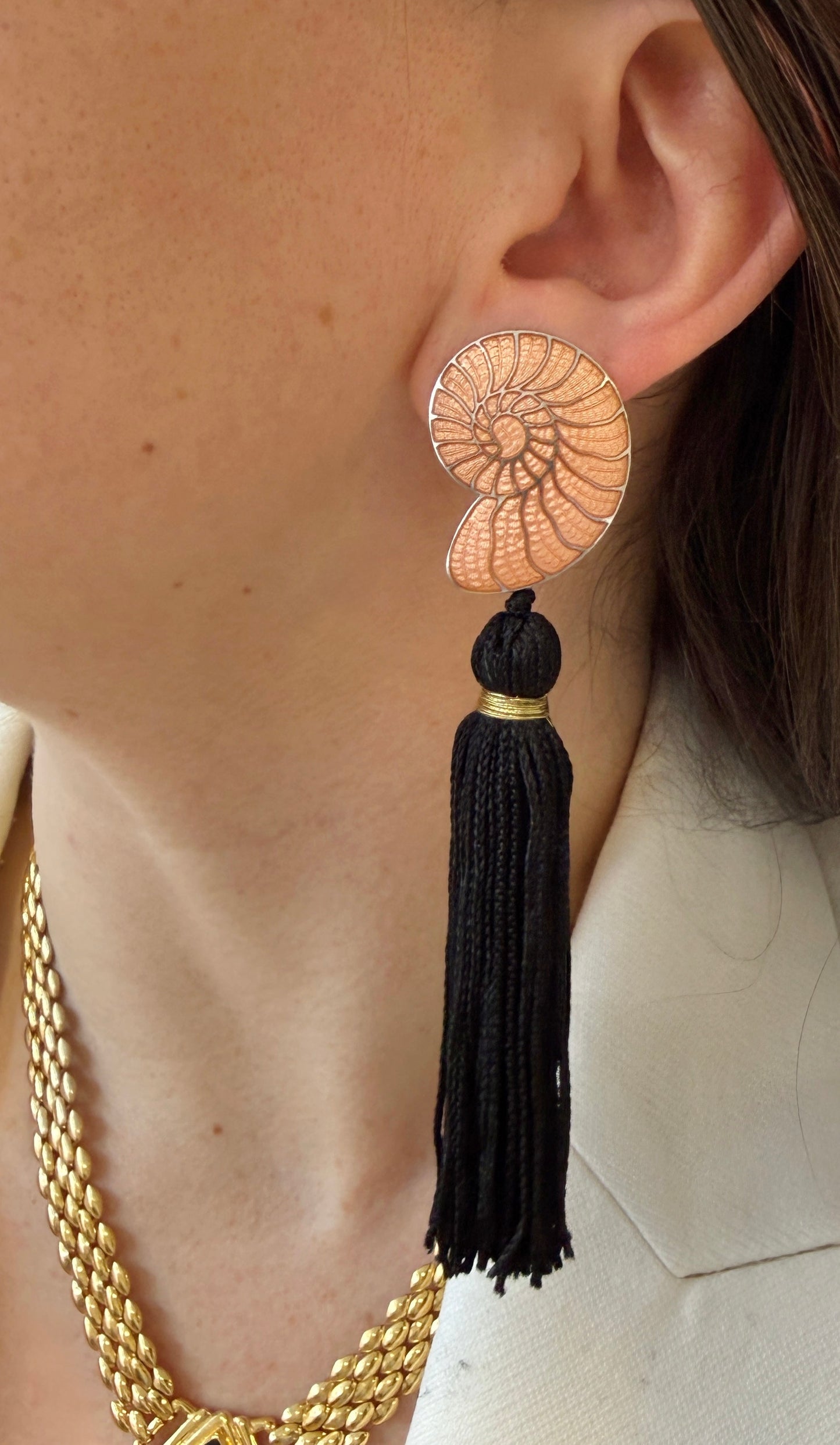 Pink shell tassel earrings