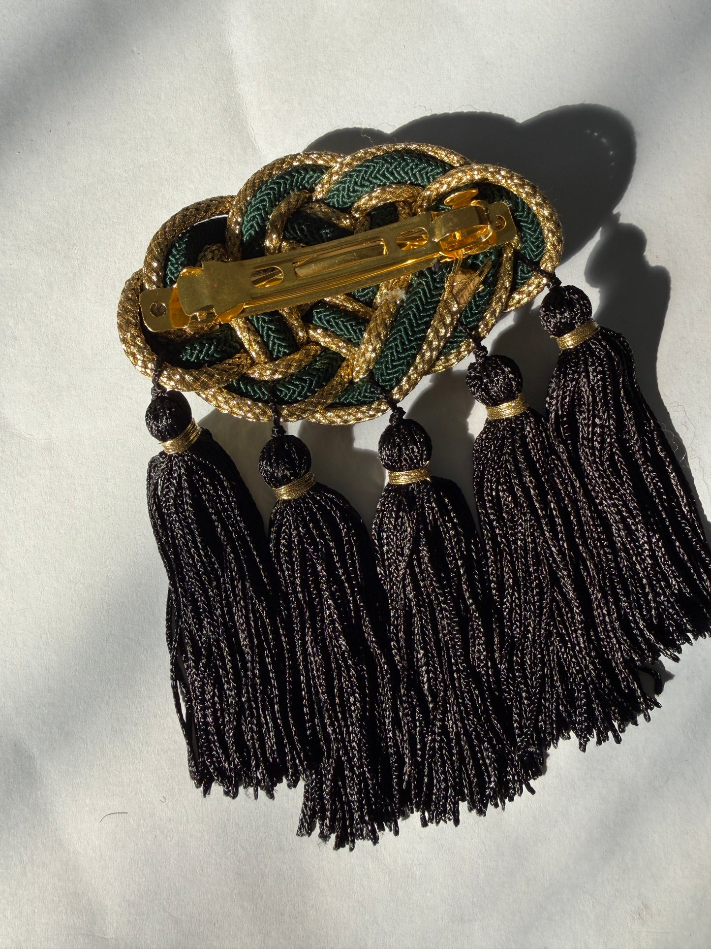 Green fringe tassel french barrette