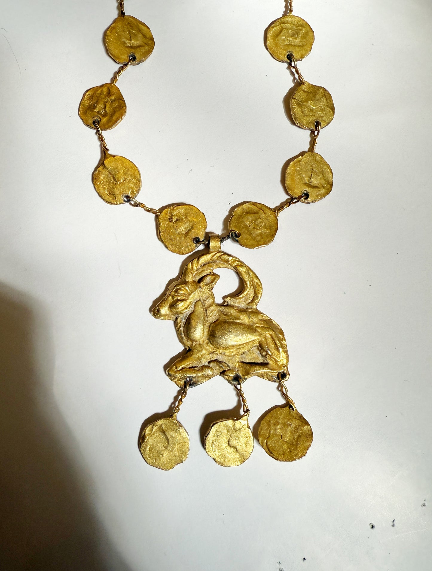 Vintage brass ram necklace