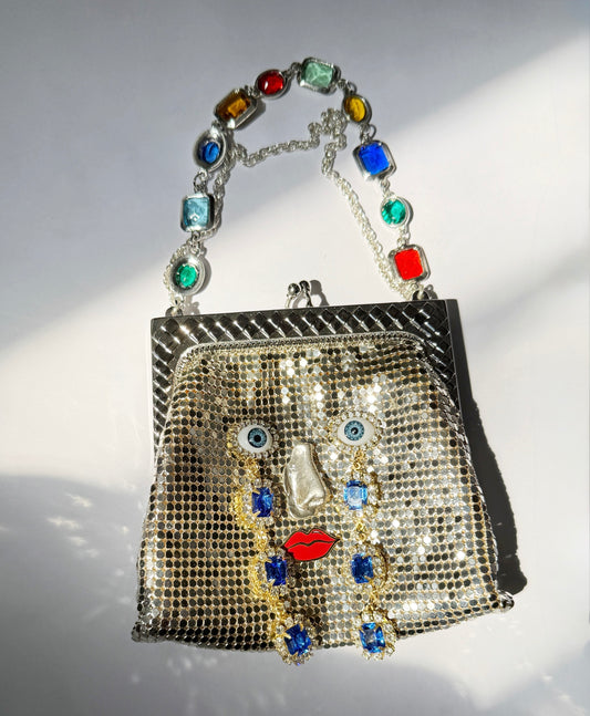 Ode to the master crybaby silver mesh purse