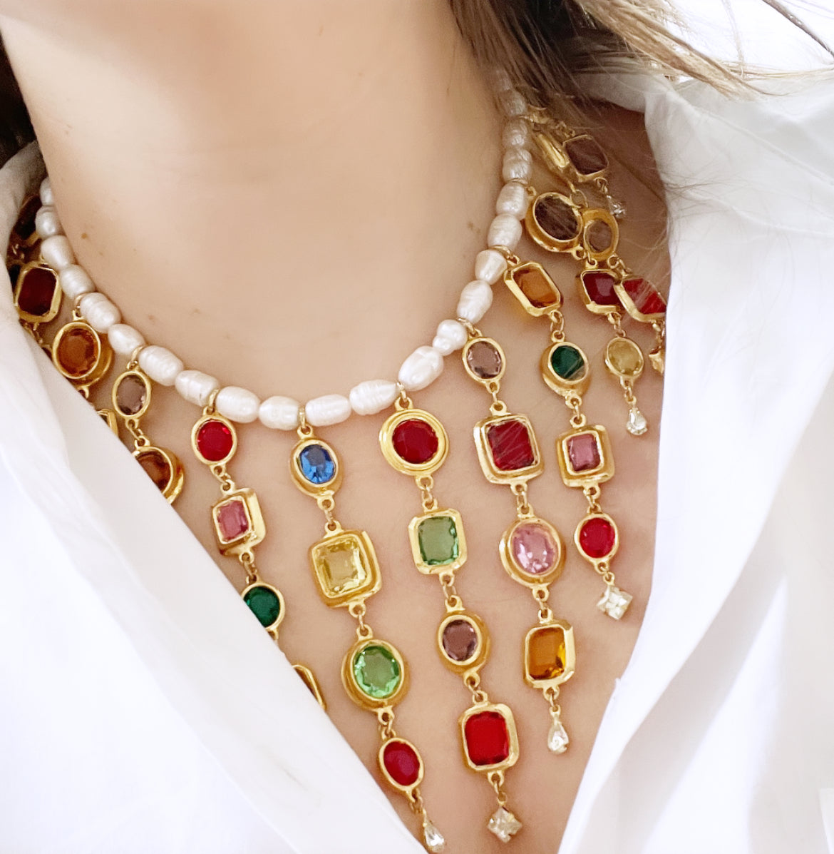 Stained glass waterfall necklace