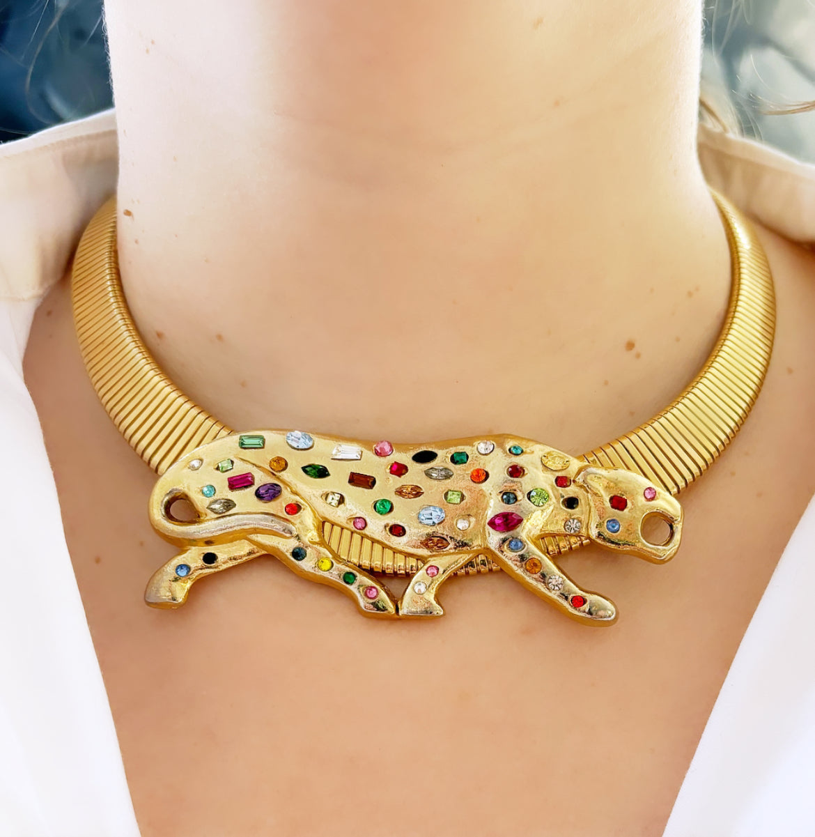 Vintage revival rhinestone leopard necklace *made to order*