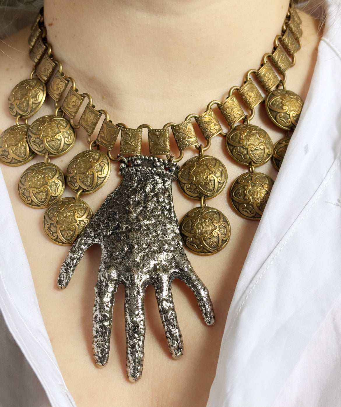 treasure chest hand necklace