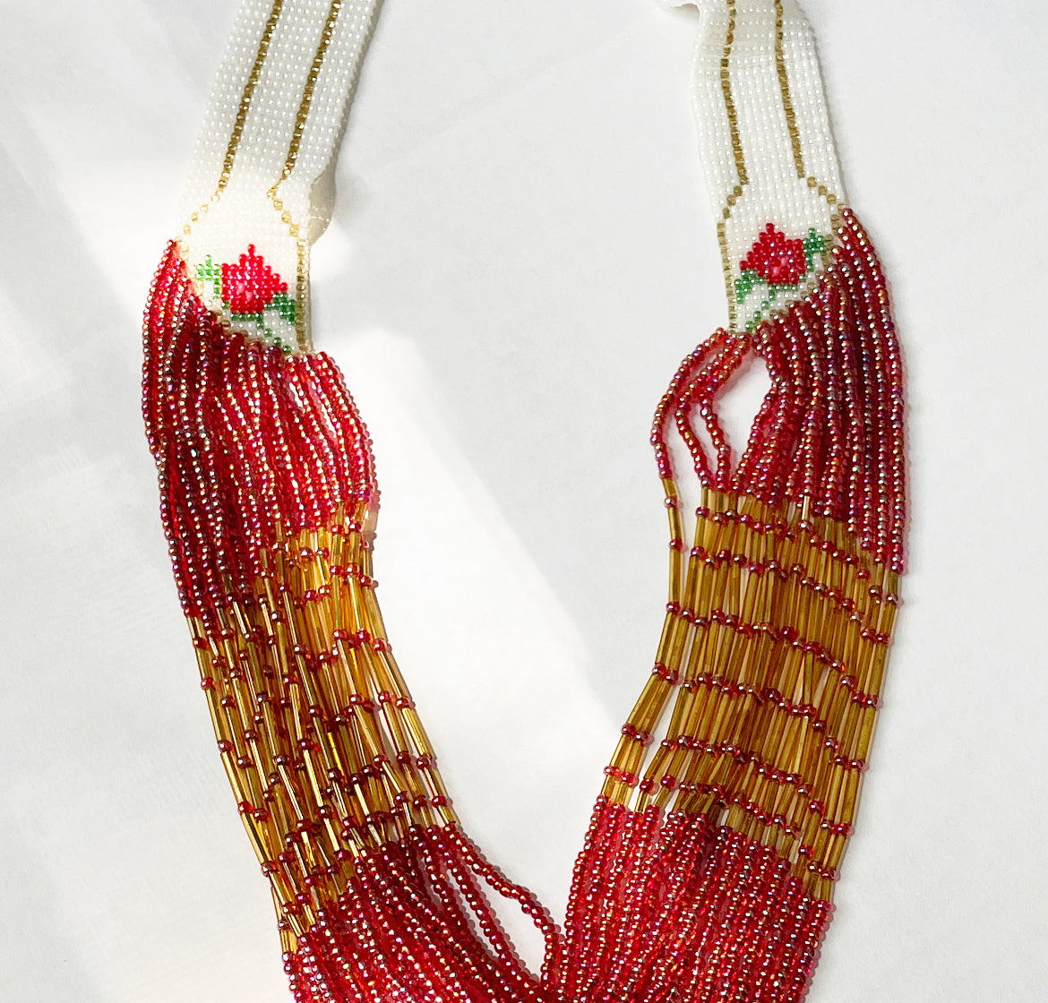 Vintage glass seed bead rose tassel necklace