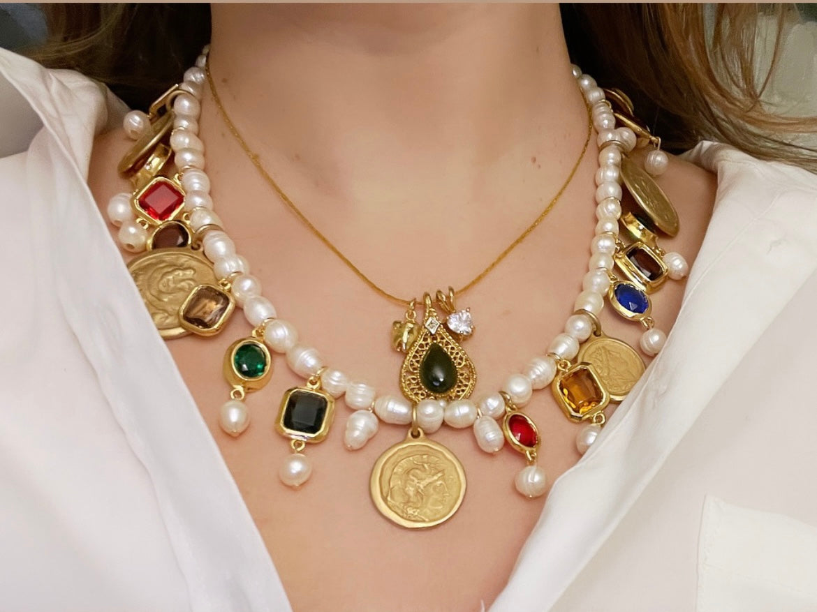 Rhinestone party coin necklace