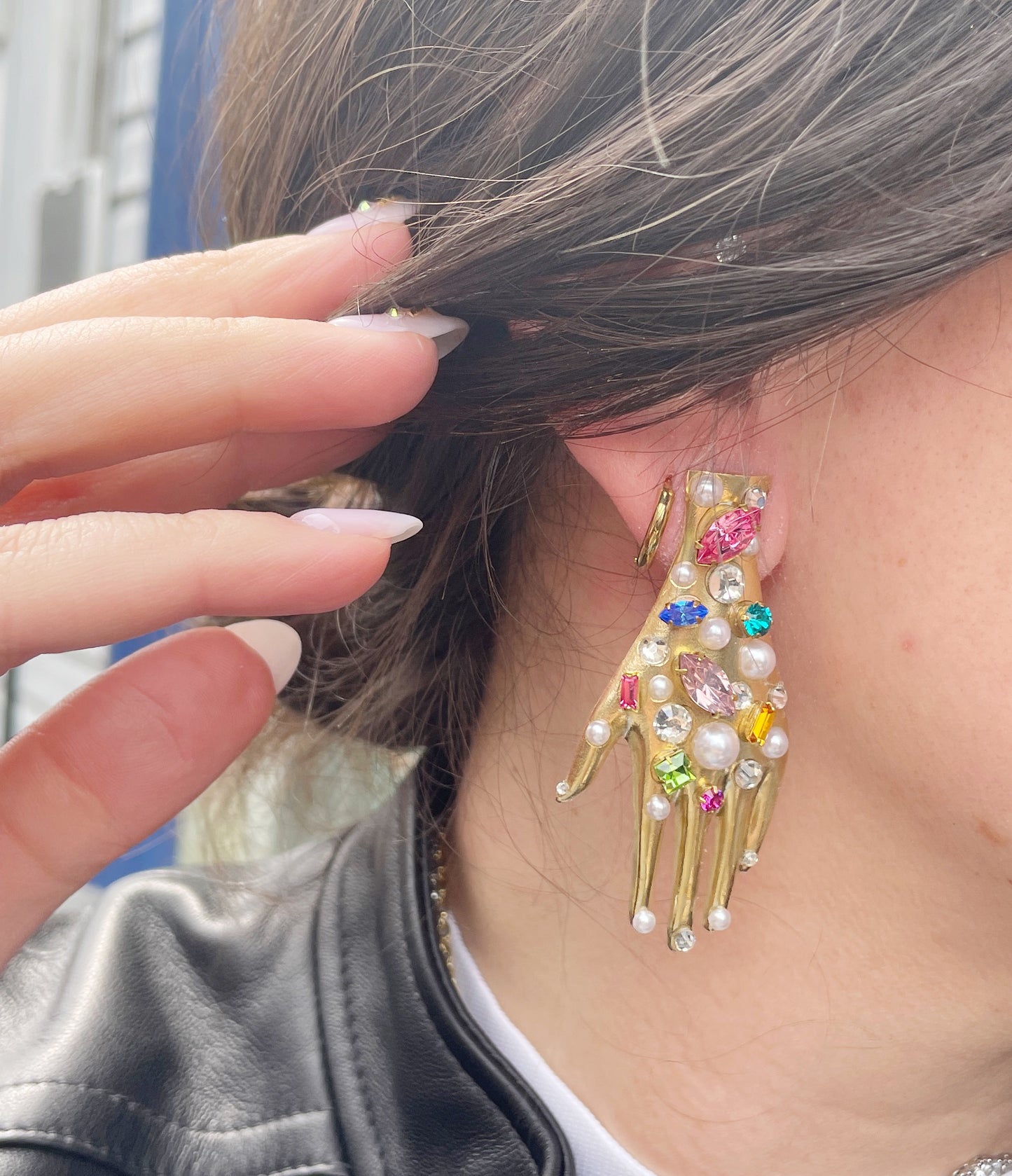 Confetti rhinestone ceramic hand earrings