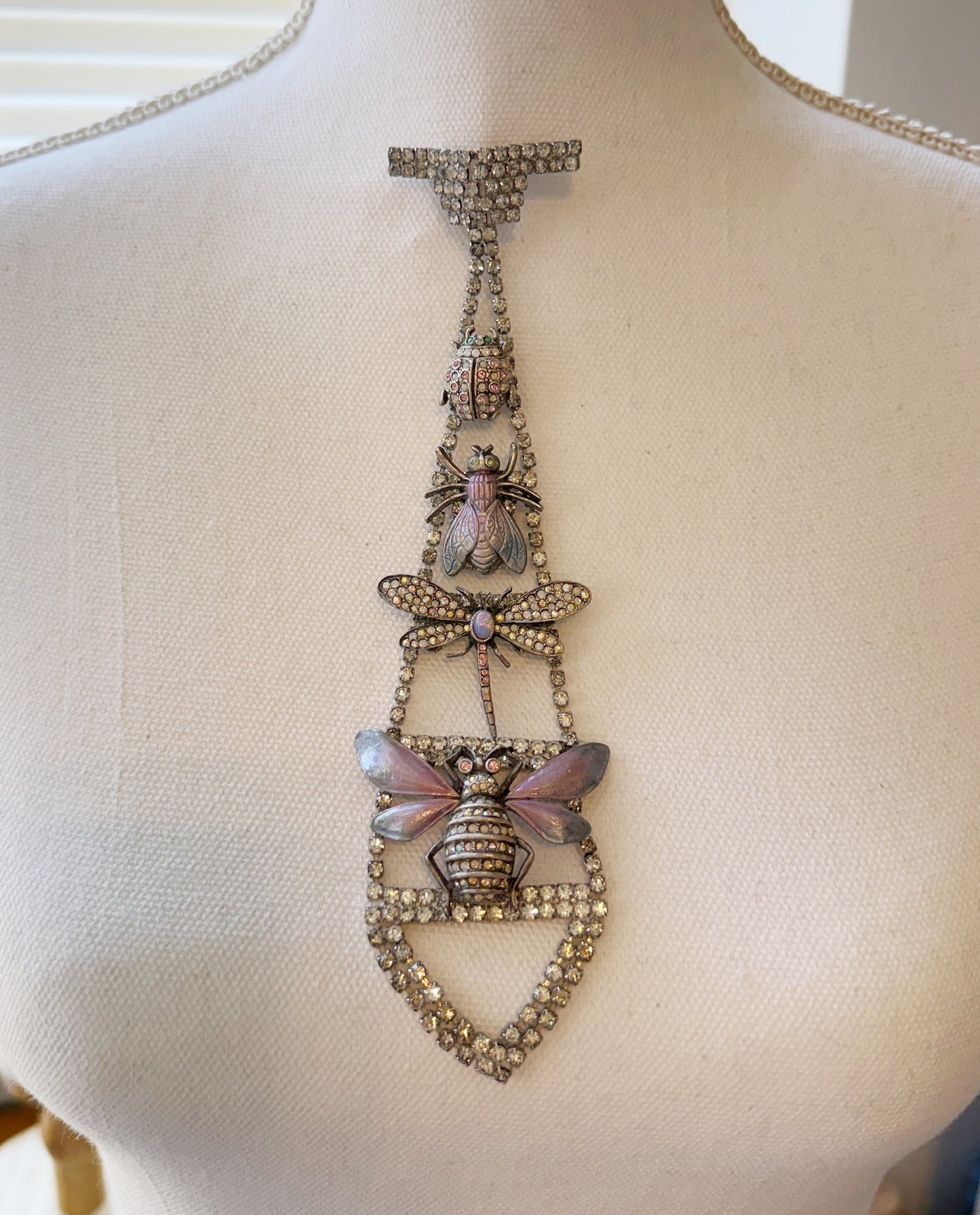 Rhinestone insect tie brooch