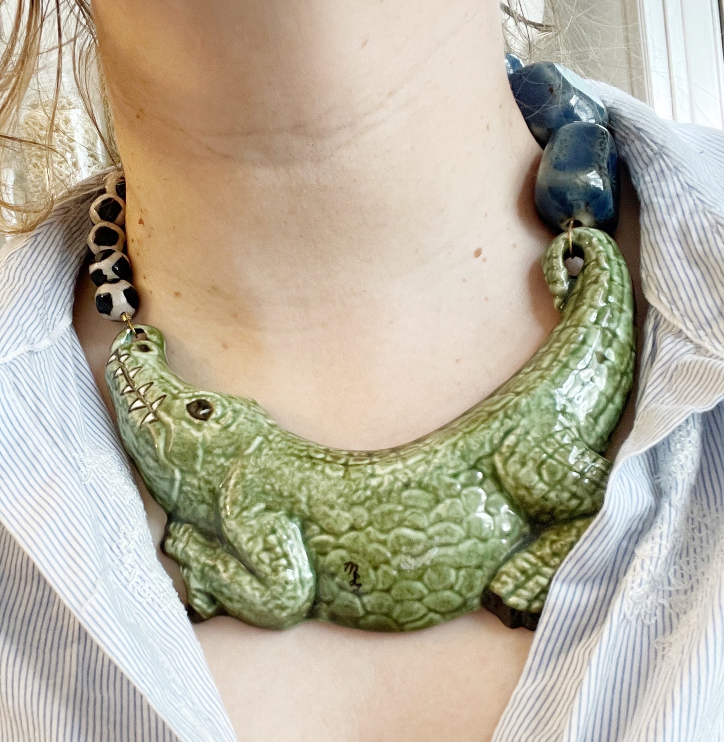 Chunky stone alligator necklace
