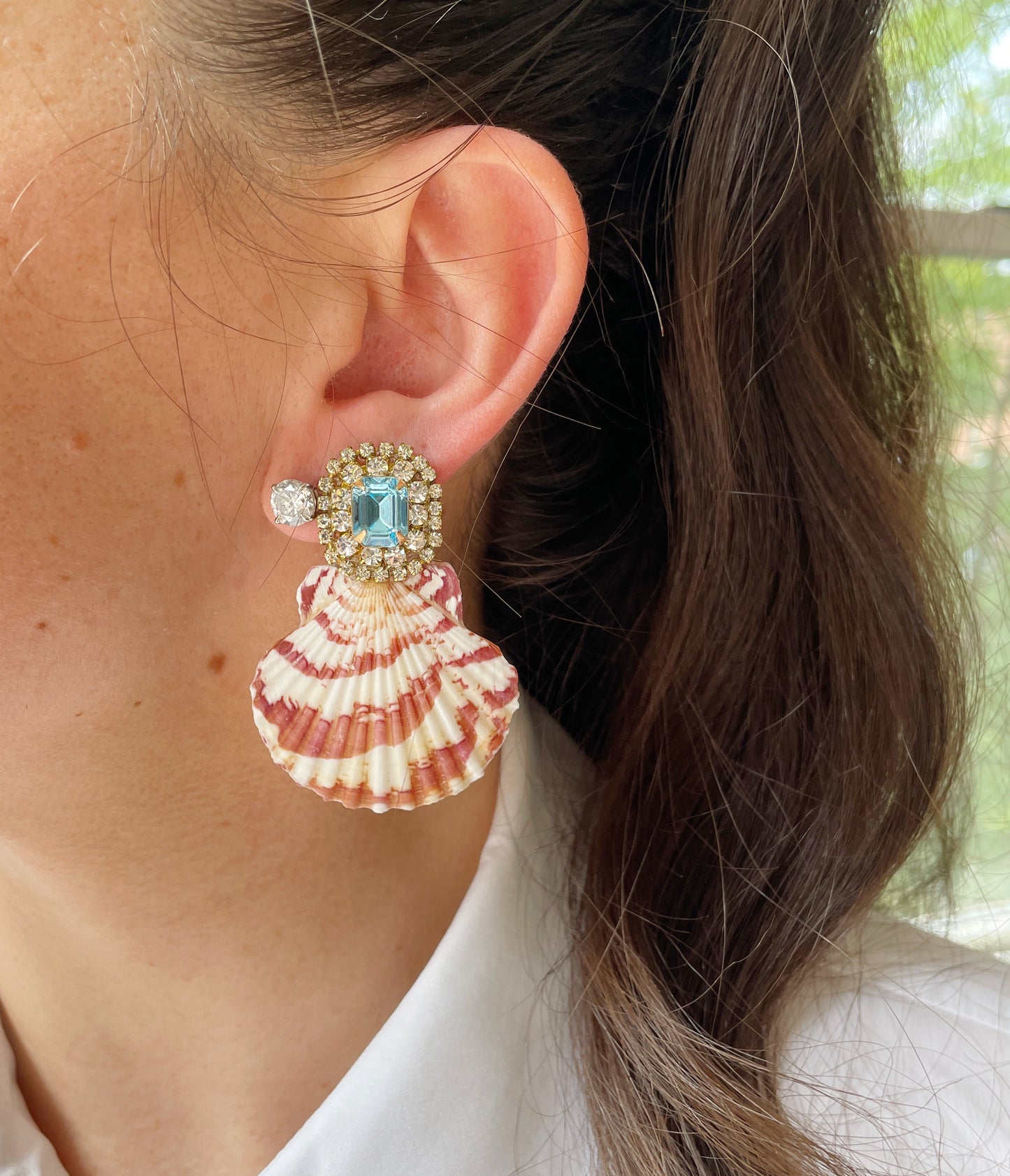 Regal rhinestone shell earrings
