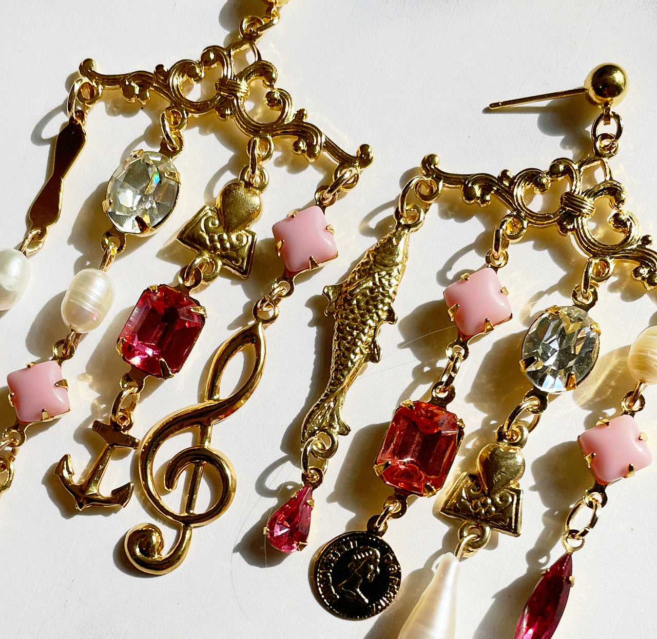 Vintage revival pink charm earrings
