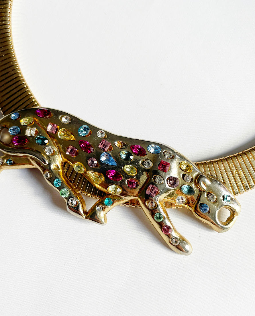 Vintage revival rhinestone leopard necklace *made to order*
