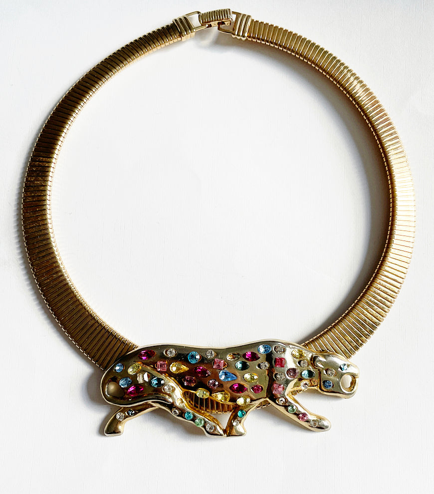 Vintage revival rhinestone leopard necklace *made to order*