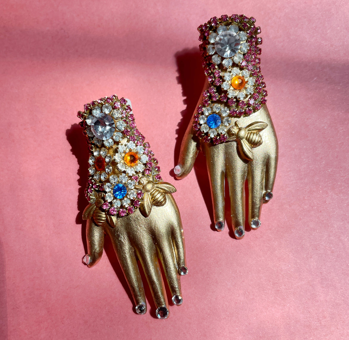 Adorned bee rhinestone hand earrings