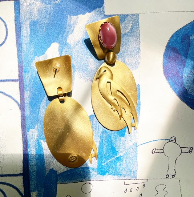 Rare Sadie Green brass bird earrings